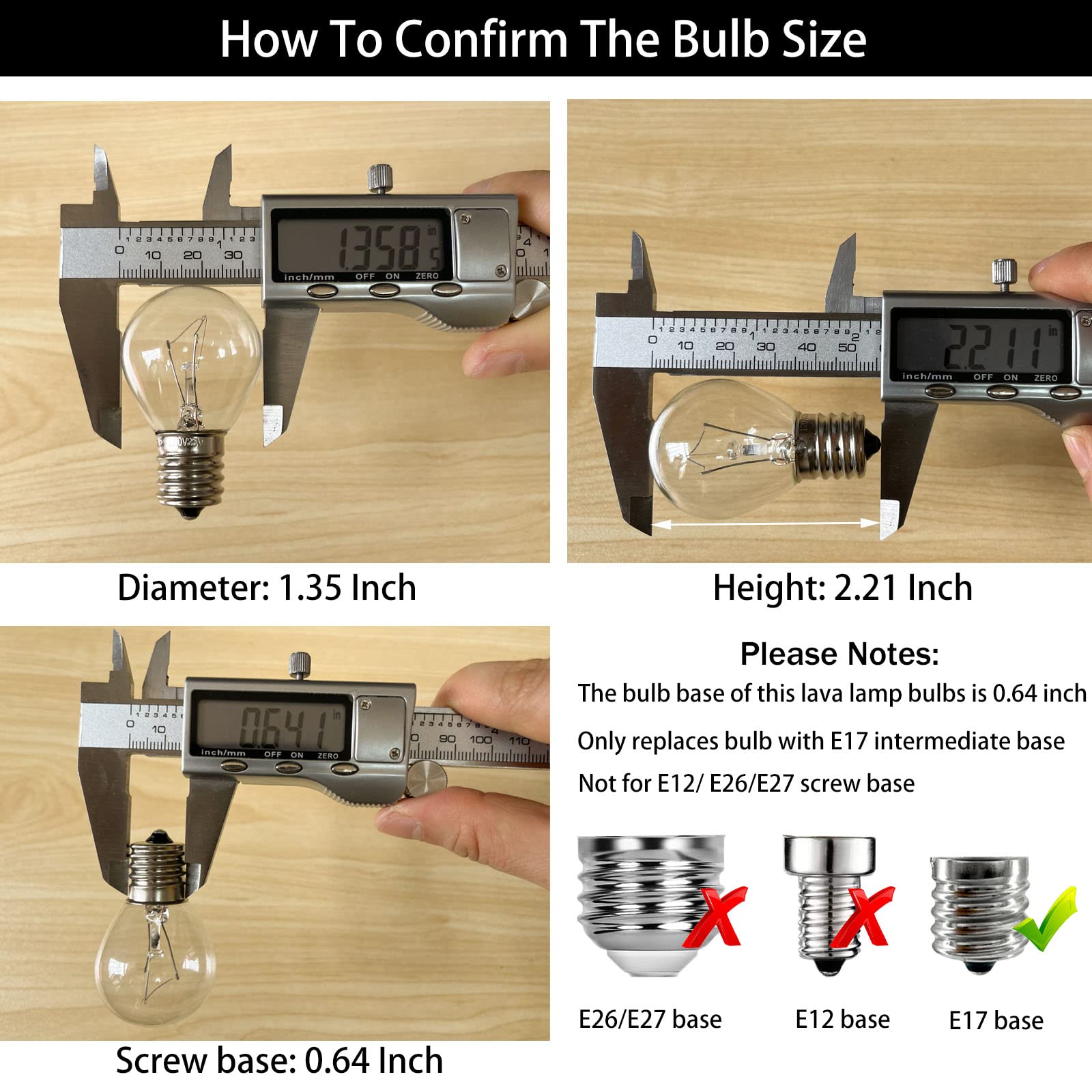 SalPhines 25W Lava Lamp Bulb 6-Pack, S11 E17 Base, Warm White, Dimmable Replacement Bulbs for 14.5 Glitter & Lava Lamps