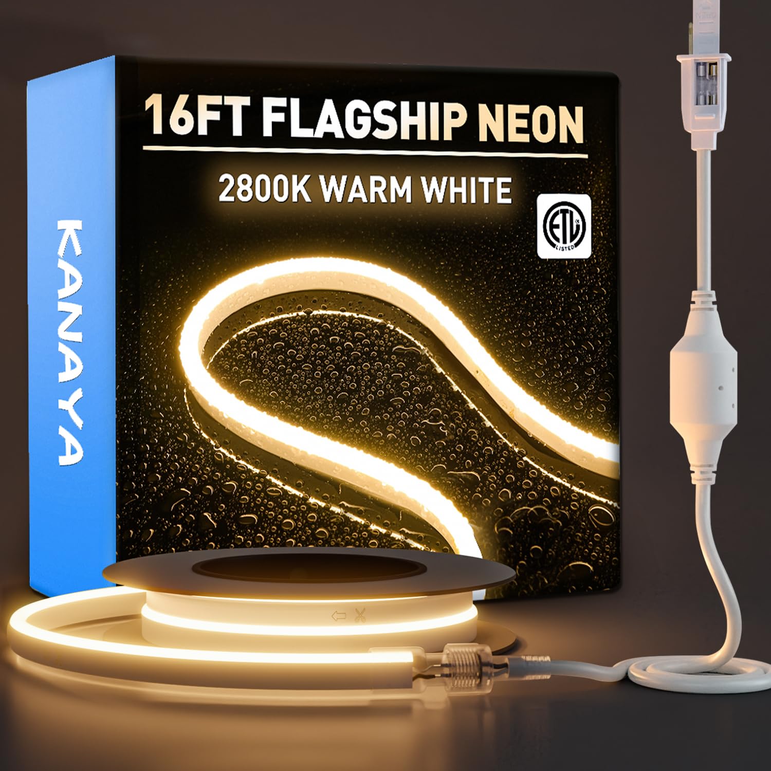 KANAYA 16ft LED Neon Rope Light, ETL Listed, Waterproof, Warm White, Model LMD-CNEON-WW-16FT-New