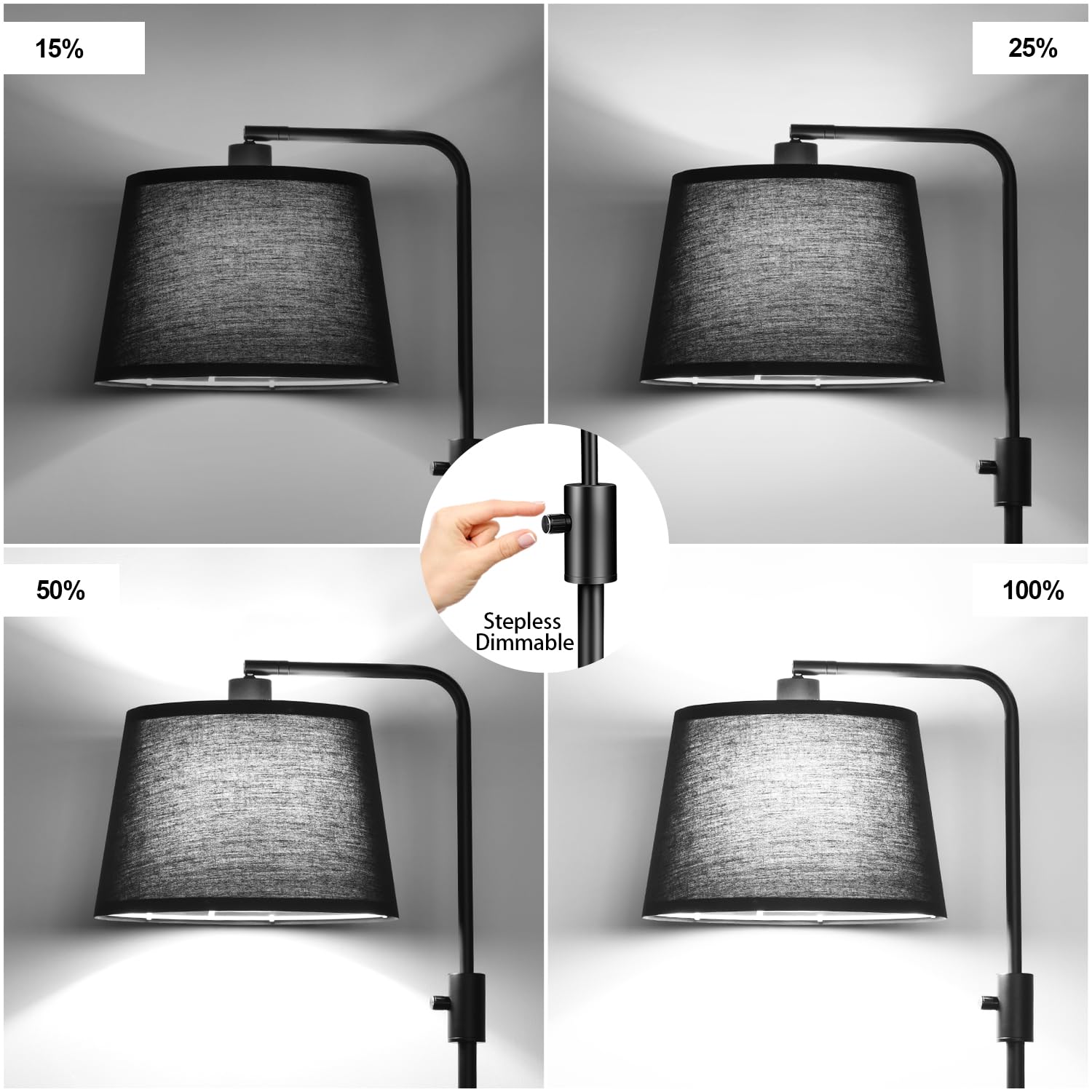 Nintiue [Upgraded] Dimmable Floor Lamp, 1000 Lumens Led Edison Bulb Included, Black Shade, Modern Arc Standing Tall Floor Lamp F