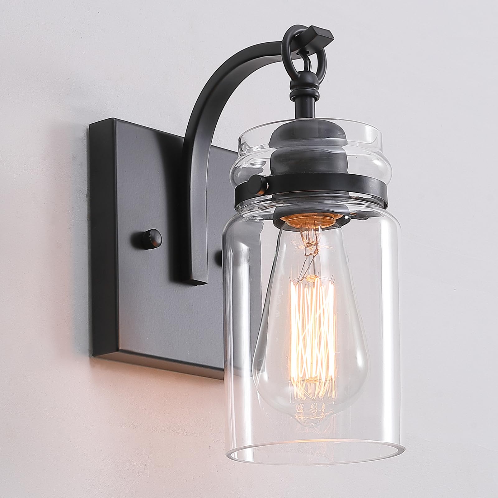 Winsmart Black Wall Sconces Lighting Fixtures With Clear Glass Indoor 1-Light Bathroom Wall Sconce For Bathroom Hallway Stairwel