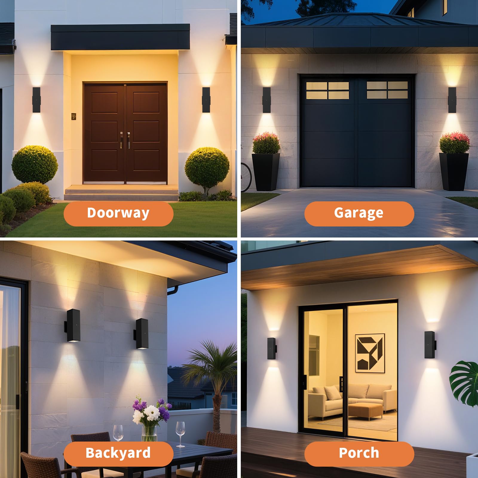Dusk To Dawn Outdoor Lighting  Led Square Up And Down Outdoor Sconce Lights  Matte Black Exterior Lighting Fixtures With 7W Led Bulbs  Front Porch Lights For House  Garage  Patio  Doorway  6 Pack