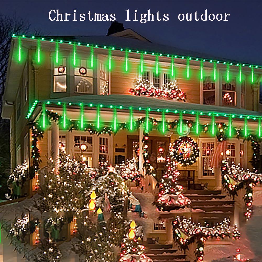 Kwaiffeo Meteor Shower Lights, Green Outdoor Christmas Lights, UL Plug, 30CM Size, for Xmas and Halloween Decorations