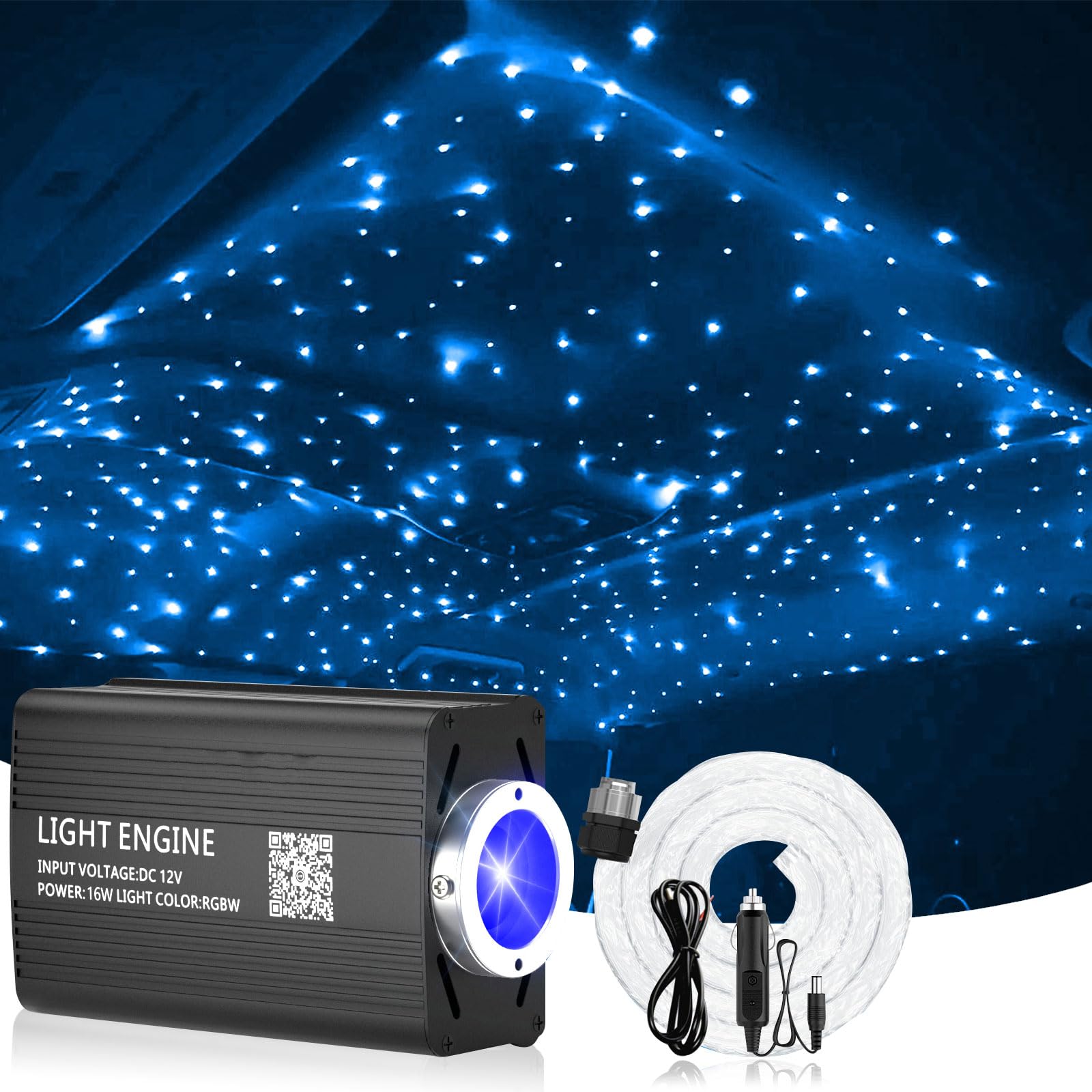 Starlight Headliner Kit 500Pcs 0.03in x 9.8ft - Twinkle Fiber Optic Car Roof Star Ceiling Lights | RGBW | Music Mode | APP & Rem
