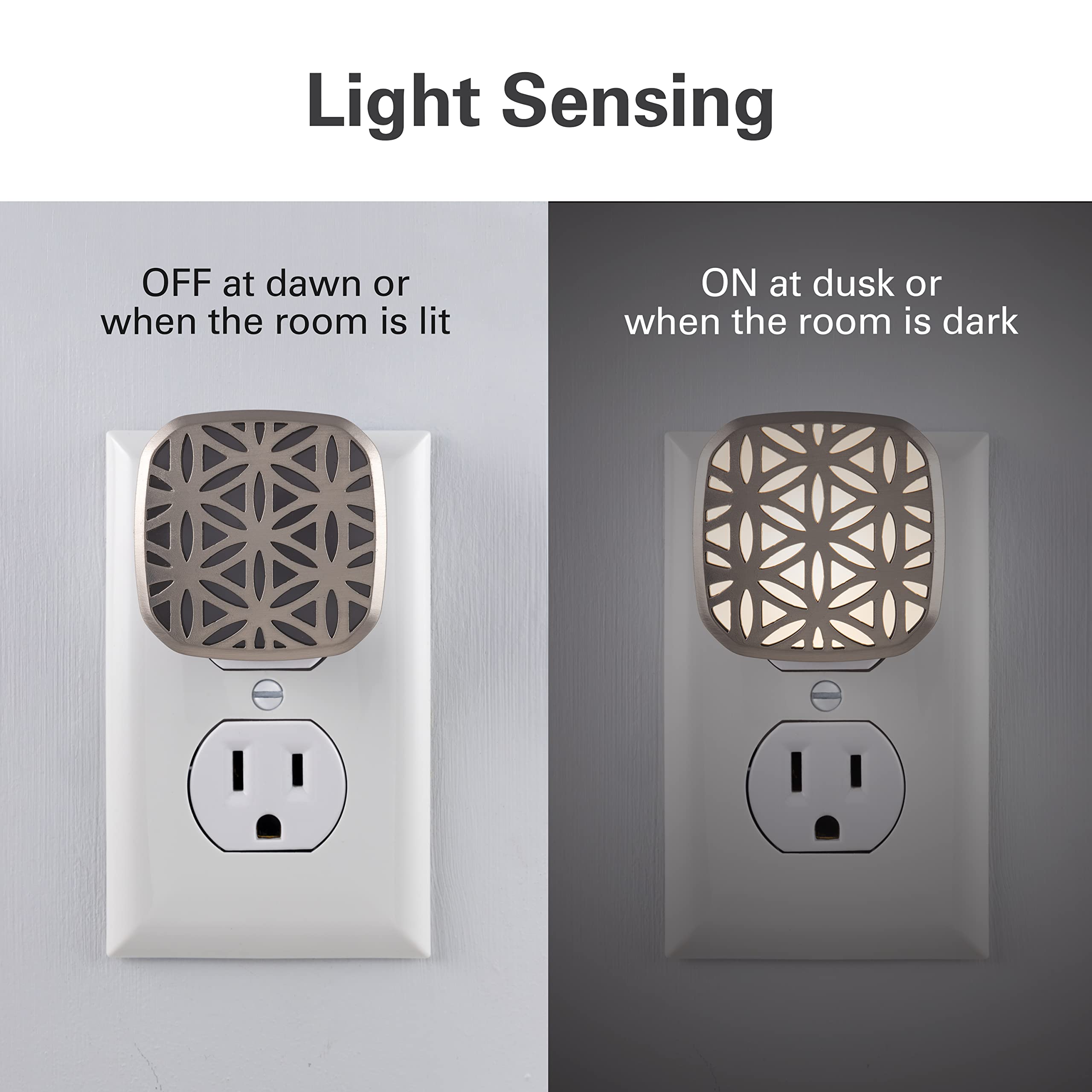 Lights By Night LED Night Light, Brushed Nickel, Dusk to Dawn Sensor, 2 Pack, Model 54744, Ideal for Bedroom, Bathroom, Kitchen, Hallway