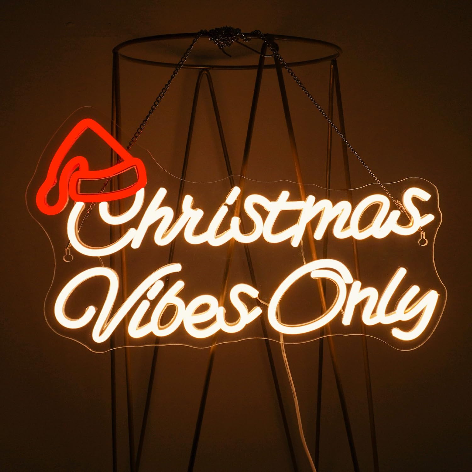 Looklight Christmas Window Lights Christmas Vibes Only Neon Signs For Wall Decor Cute Red Santa Claus Hat Warm White Led Lights For Bedroom Home Living Room Door Bar Party Decoration Gifts