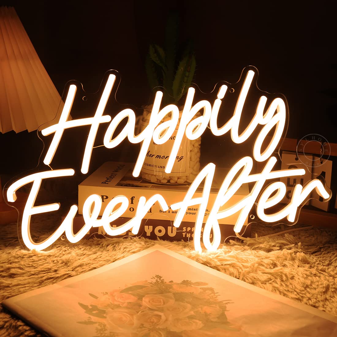 SYLHOME LED Neon Light Sign, Happily Ever After, Warm White, 15.8inx9.2in, Model NS-RC5VD-AMZ, Home Decor, Wedding/Birthday Gift