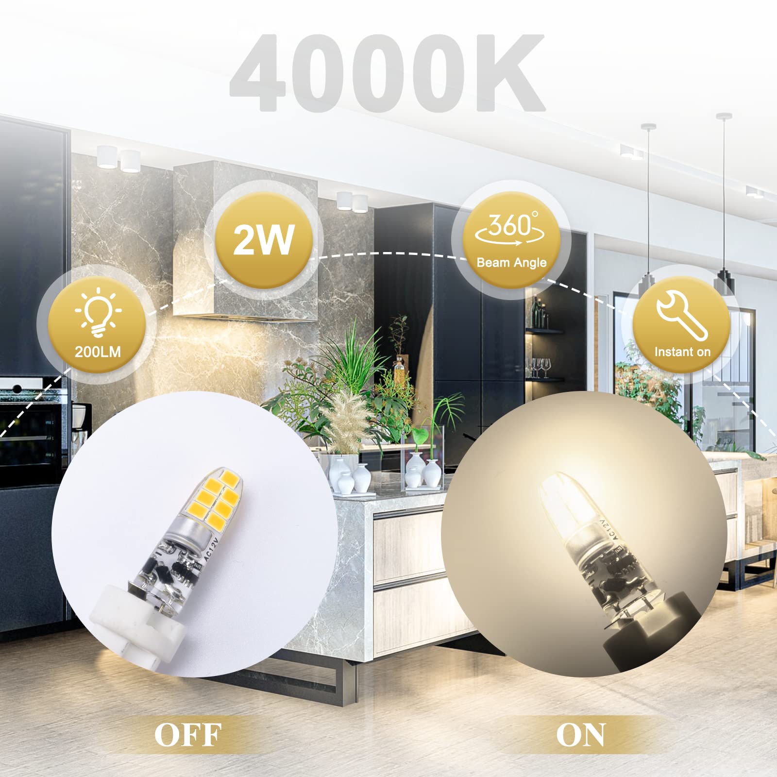 Dicuno G4 Led Bulb 12V, Jc Bi-Pin Base Light Bulbs 2W, Natural White 4000K, T3 Halogen Replacement 20W Led For Landscape Light,