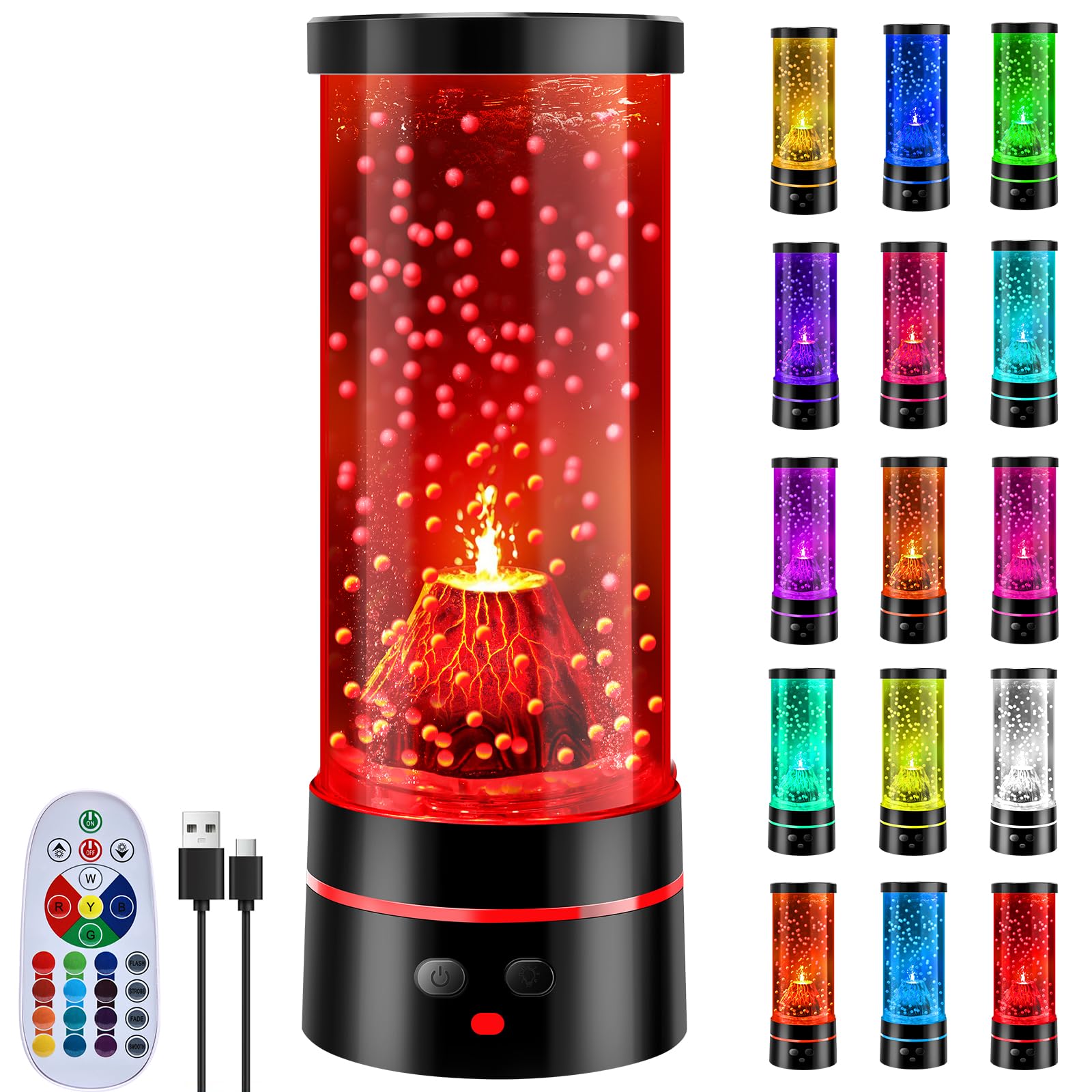 Volcano Sensory Night Light For Kids - 16 Color Changing Dimmable Table Lamp With Calming Eruption Motion  Mood Light For Aldults Home Office Desk Decor & Relaxing  Unique Birthday Christmas Gifts