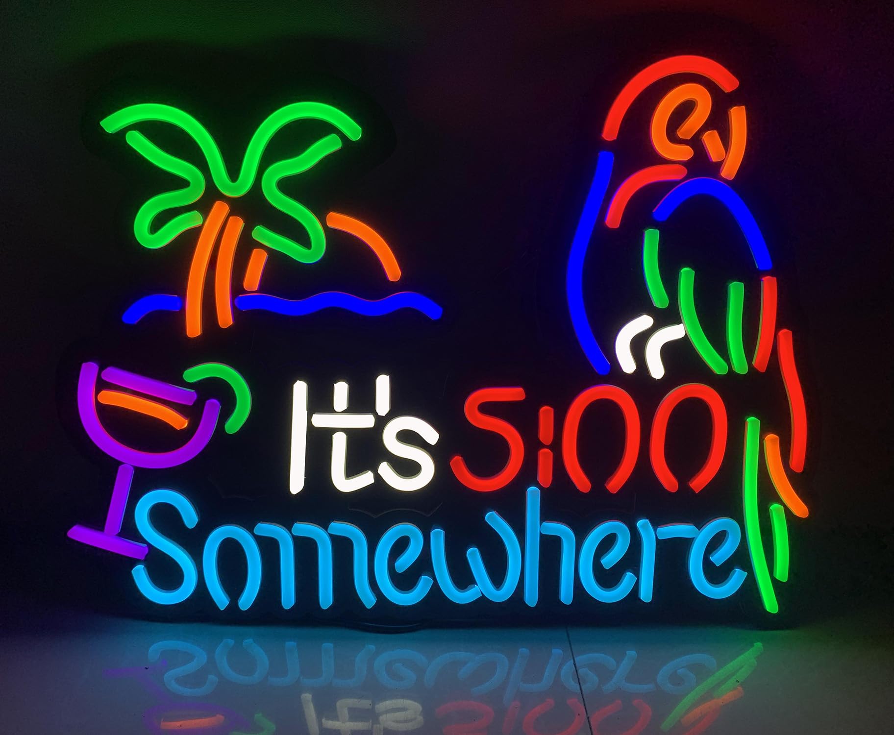 Ldgj It'S 5:00 Somewhere Neon Light Sign Home Bar Pub Recreation Room Game Lights Windows Wall Signs Party Birthday Bedroom Bedside Table Decoration Gifts