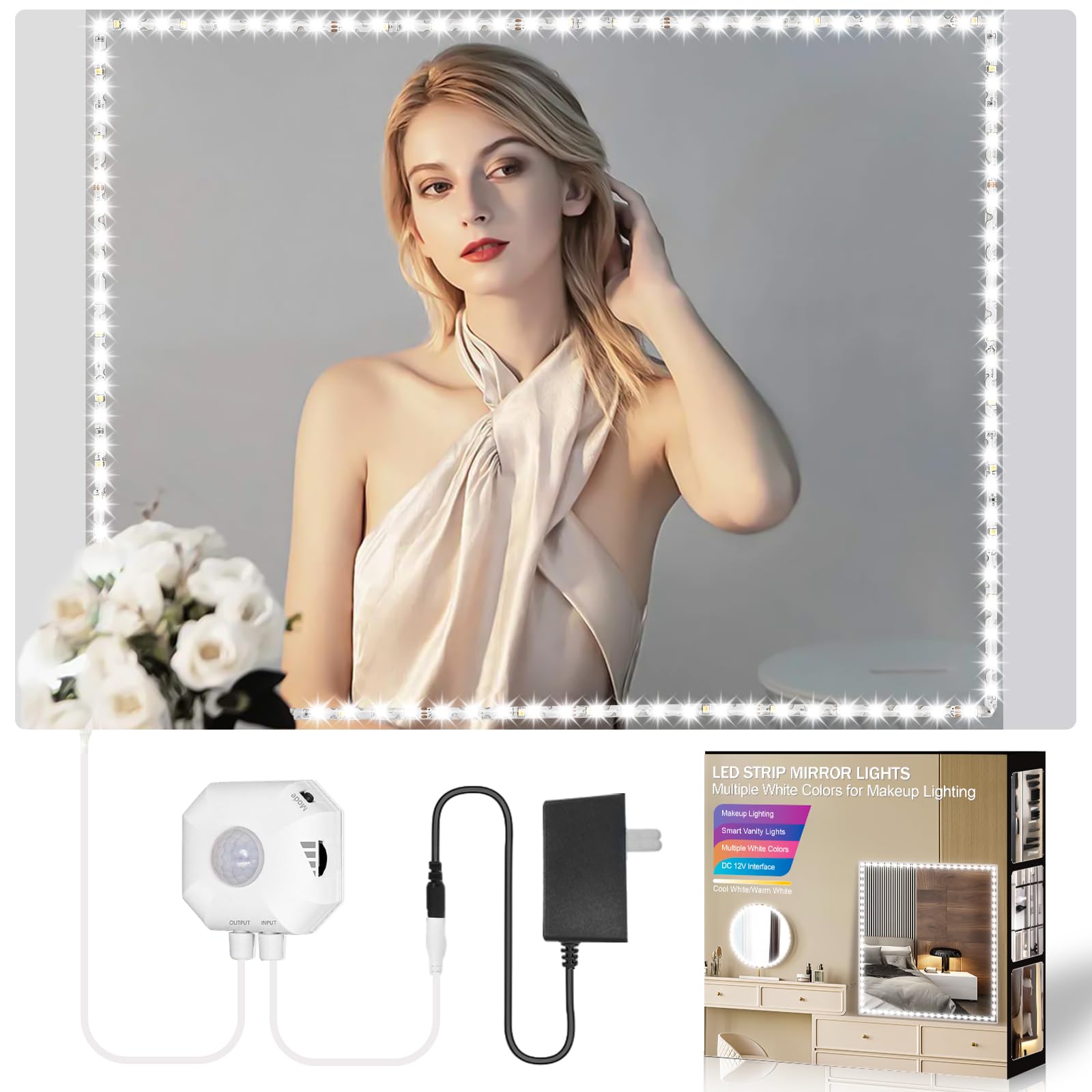 Keshu 13Ft Led Vanity Mirror Lights, Ultra Bright Motion Sensor, Bendable, Dimmer, Mirror Not Included
