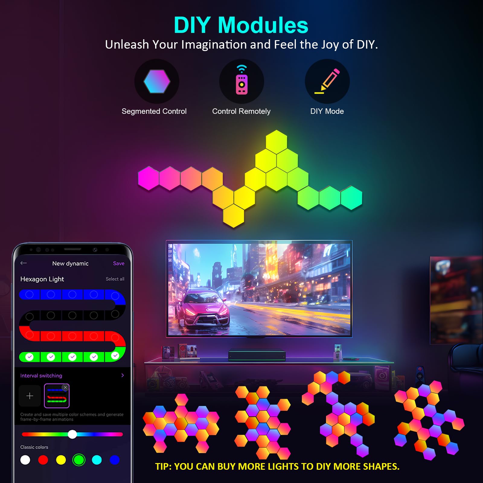 Jimimoro 12 Pack Hexagon Light Panels - Smart Rgb Hexagon Led Lights Wall Lights With App & Remote Control Cool Music Sync Gamin