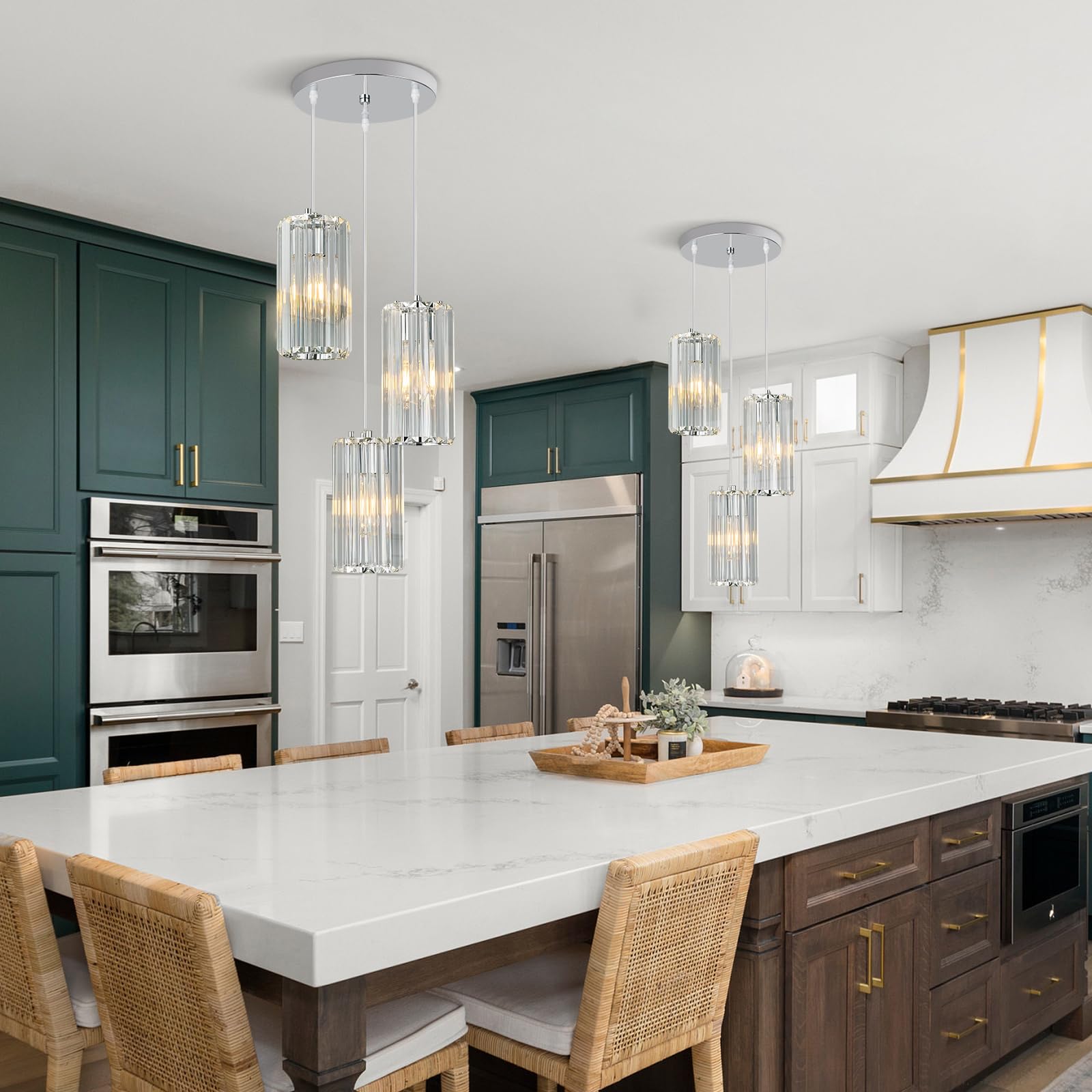 Zhllmq Chrome Pendant Lighting Modern Pendant Light  Mini Crystal Chandeliers Adjustable Pendant Light Fixture For Kitchen Island Dinning Room Corridor Bedroom(Gold 3-Light)