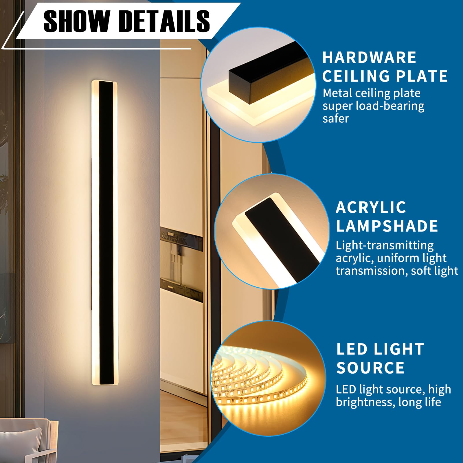 Daoseolo 2 Pack Modern Outdoor Wall Light Dimmable LED 57inch IP65 Waterproof with Remote Control