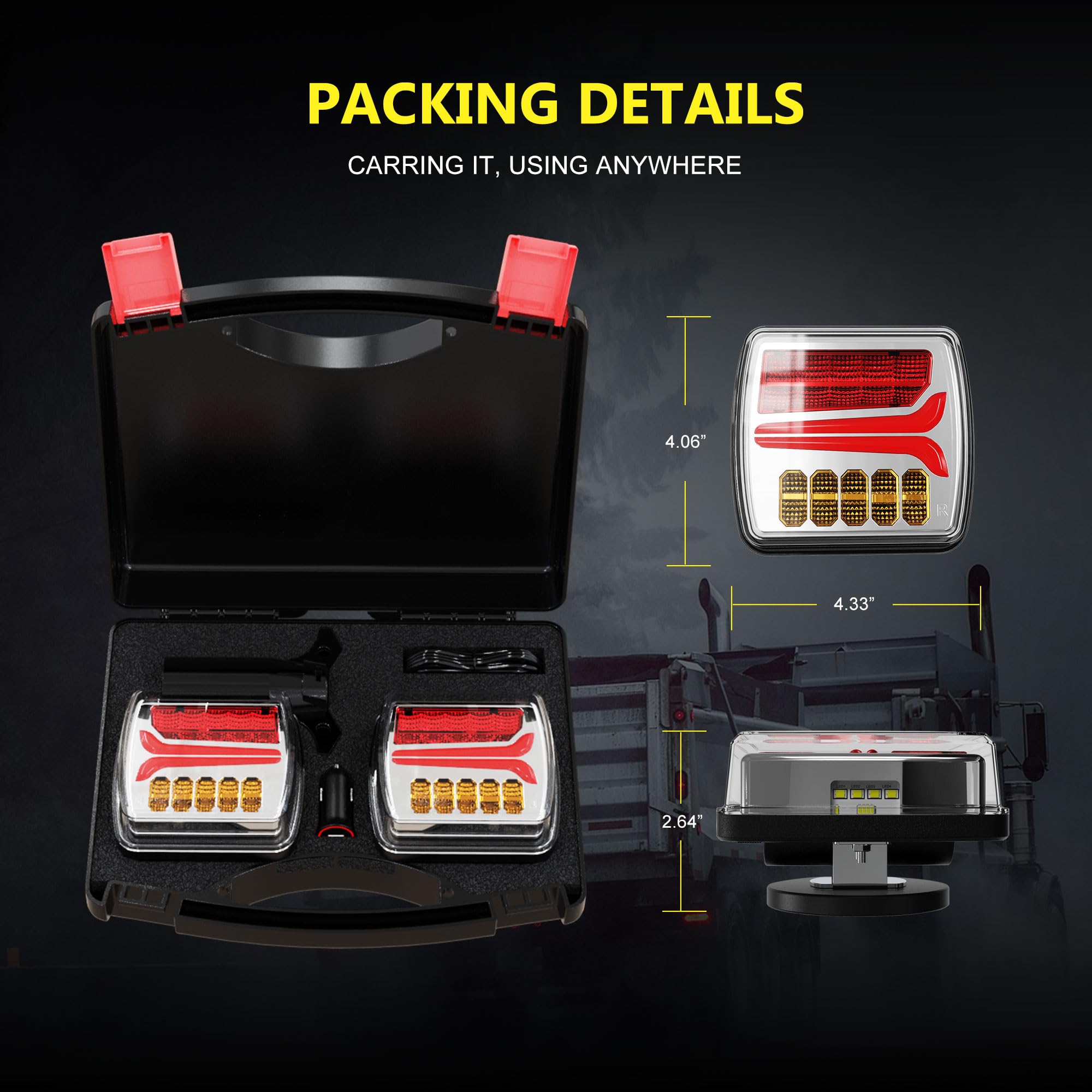 Ciascy 2PCS Rechargeable Magnetic LED Trailer Rear Lights Kit - 4pin 7pin Turn Brake Parking Indicator for Trucks, Trailers, RVs