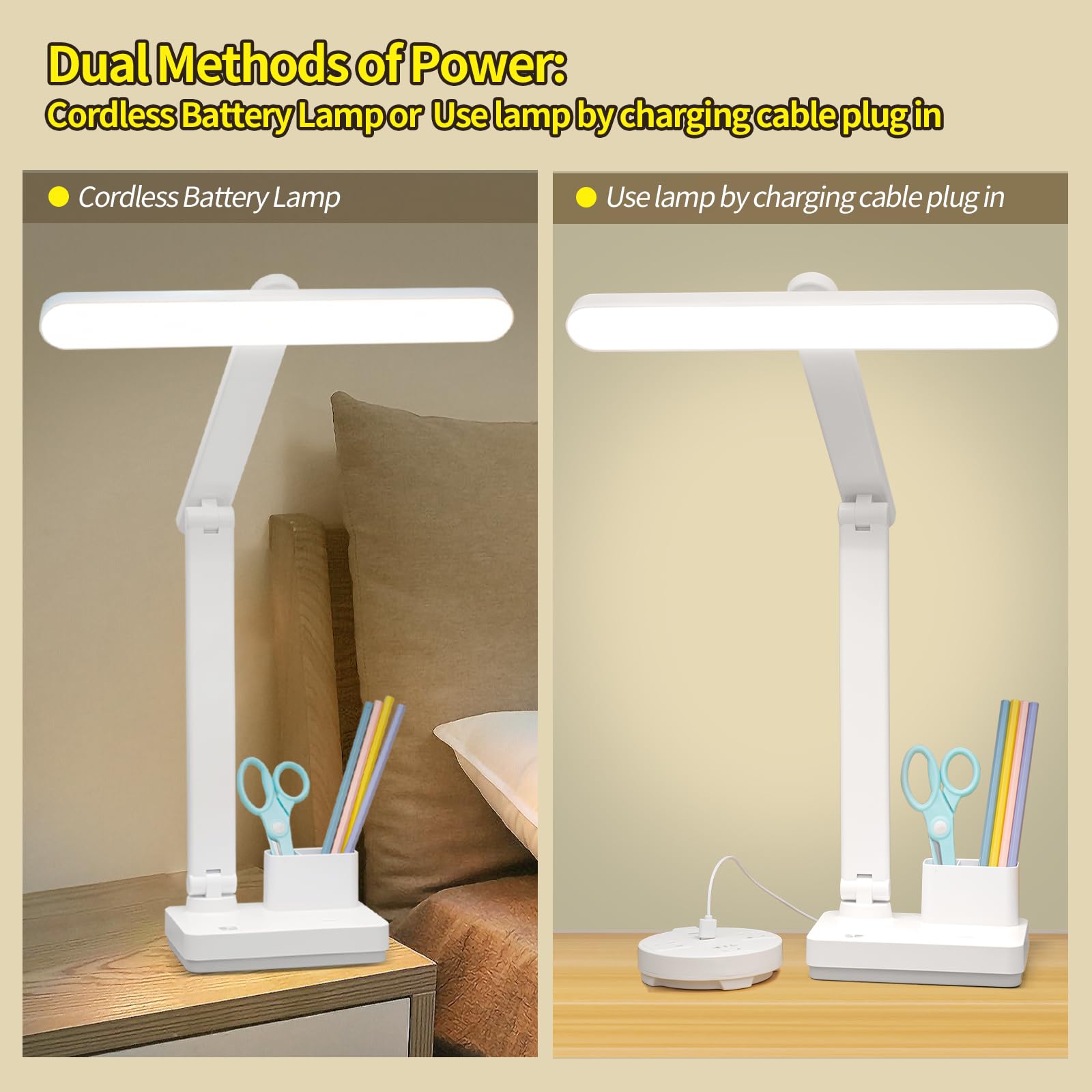 Maythank Cordless Desk Lamp - 50 Led, 20 Inch, Dimmable, Rechargeable 4000Mah, Touch Control, White, Large Size For Bedroom Or Office