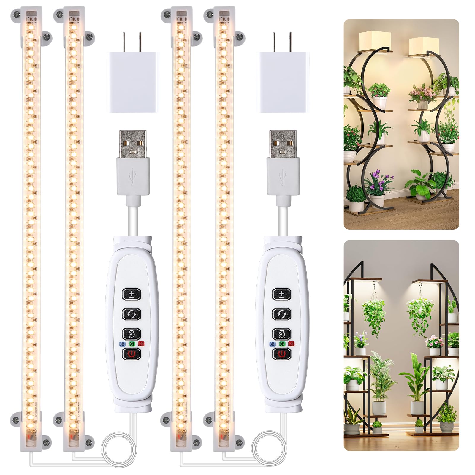 Hywyimlait Two Band Growing Lamp for Indoor Plants  3500K Full Spectrum LED Grow Light Bands with Auto ON/Off 3/9/12H Timer & 10 Dimmable Levels for Green House Succulent (2 Headx2 Pack)