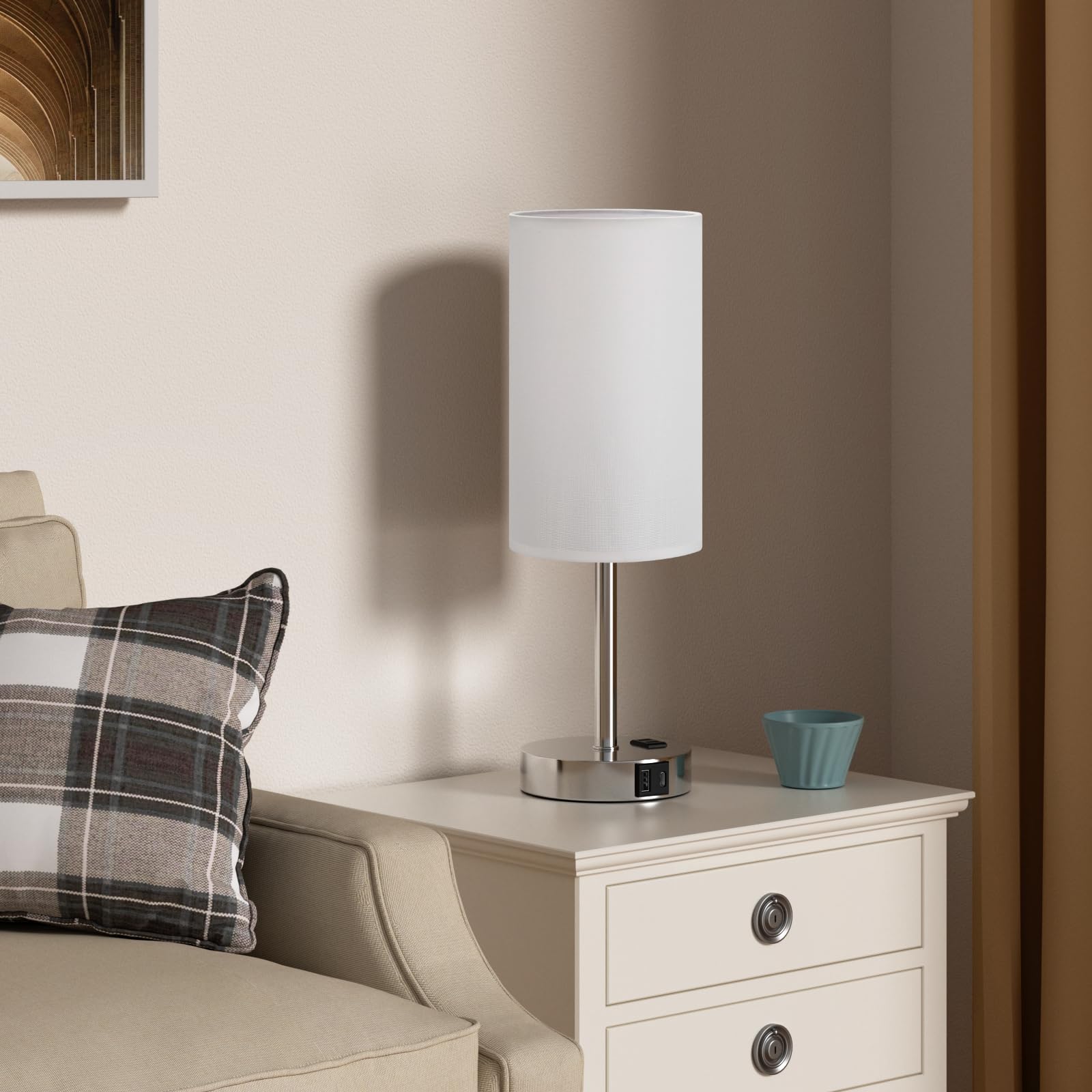 17.4Inch Bedside Touch Table Lamps For Bedroom - Tall Nightstand Lamp With Usb-C Usb-A Charging Ports White - 3 Way Dimmable Con