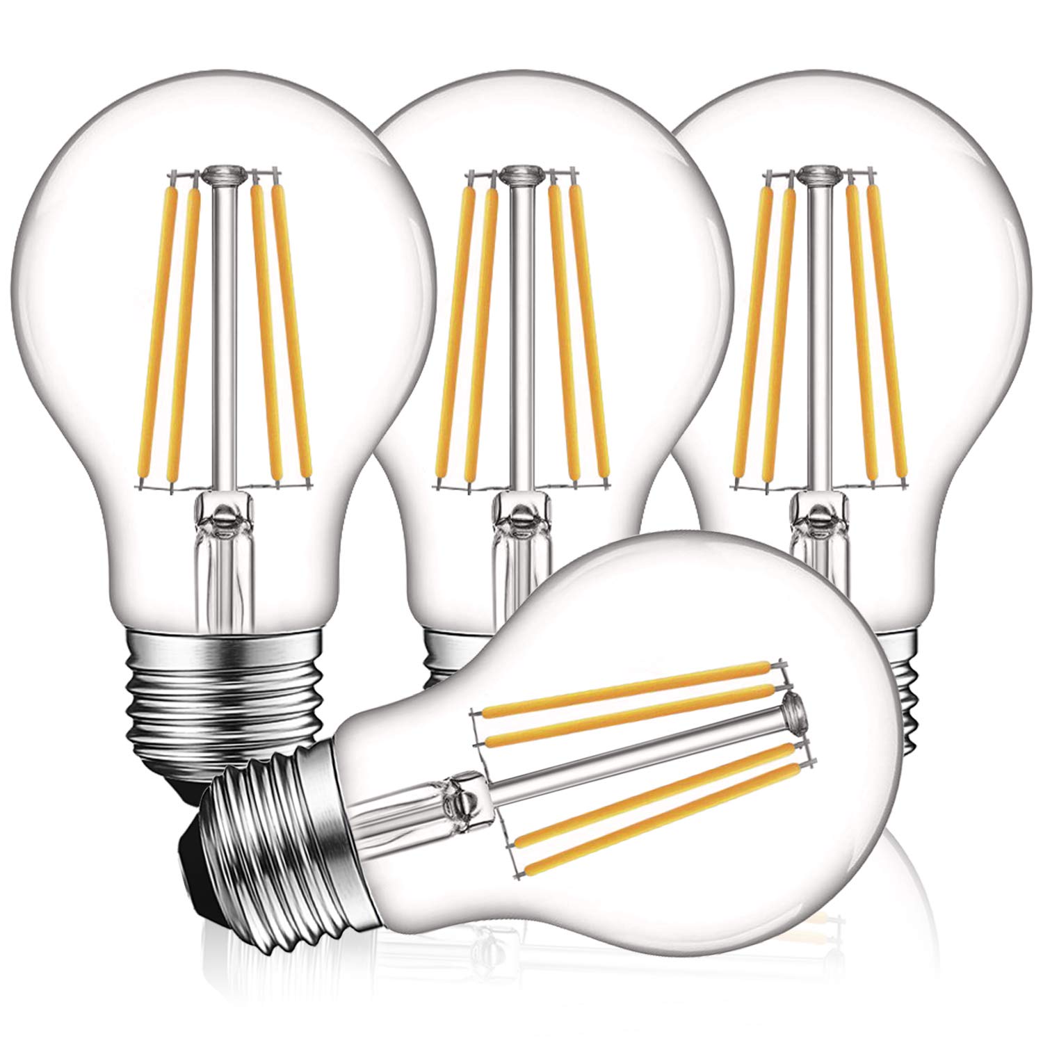 LUXRITE Vintage A19 LED Light Bulbs 60W Equivalent, Dimmable, 800 Lumens, 4 Pack, 3000K Soft White, E26 Base, UL