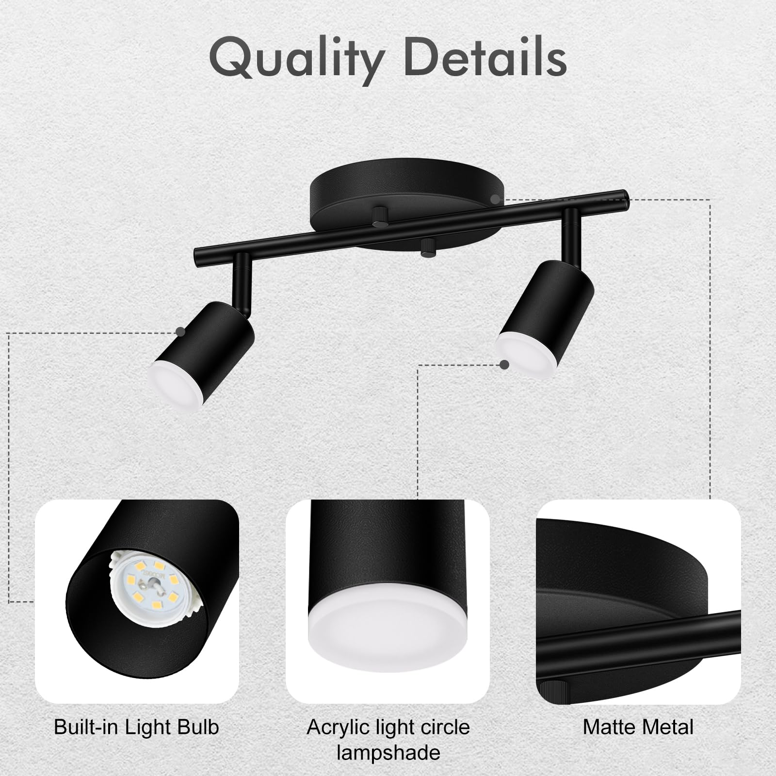 Auquee 2 Light Track Lighting Fixtures Ceiling  8W/2700K Black Track Lighting With Acrylic Lampshade & Rotatable Light Heads  20000Hrs Lifespan  Modern Led Track Lights Ceiling For Kitchen/Hallyway