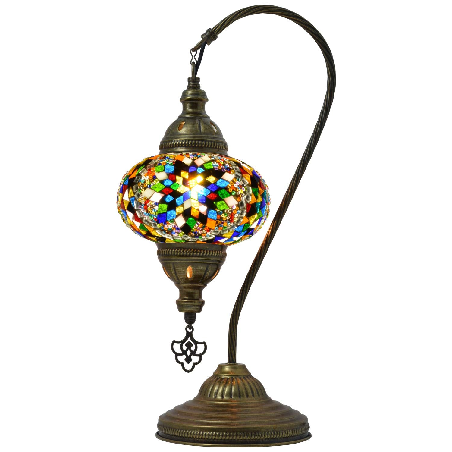 Mozaist Turkish Swan Neck Mosaic Table Lamp - Antique Bohemian Glass Shade, E12, Us Plug