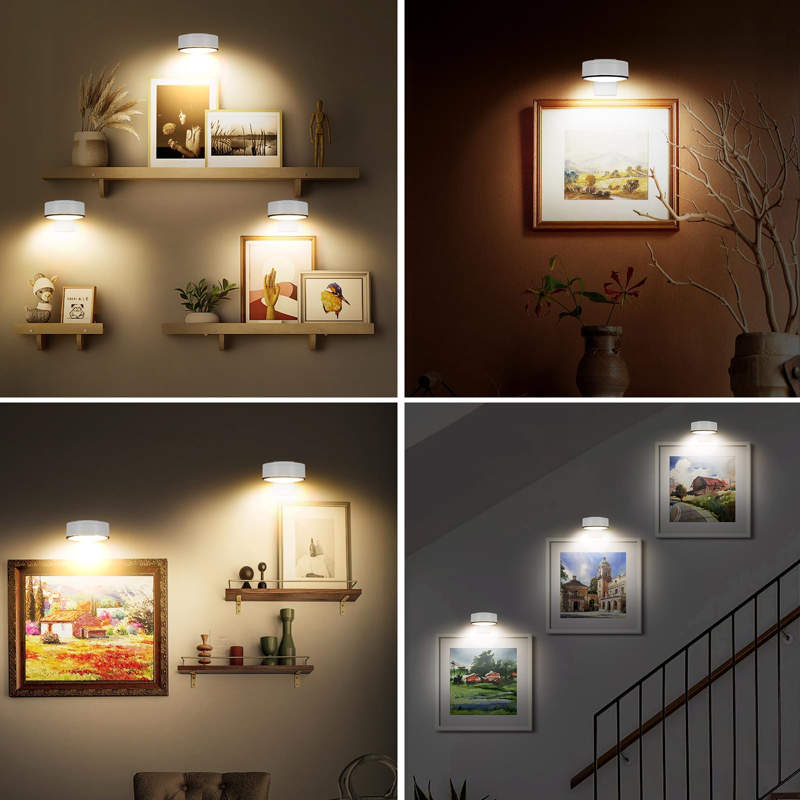 Arixinks 3Pcs Battery Picture Lights, Remote Painting Light For Art Disaplay,Magnetic Wall Picture Light Up/Down Light,Dimmable