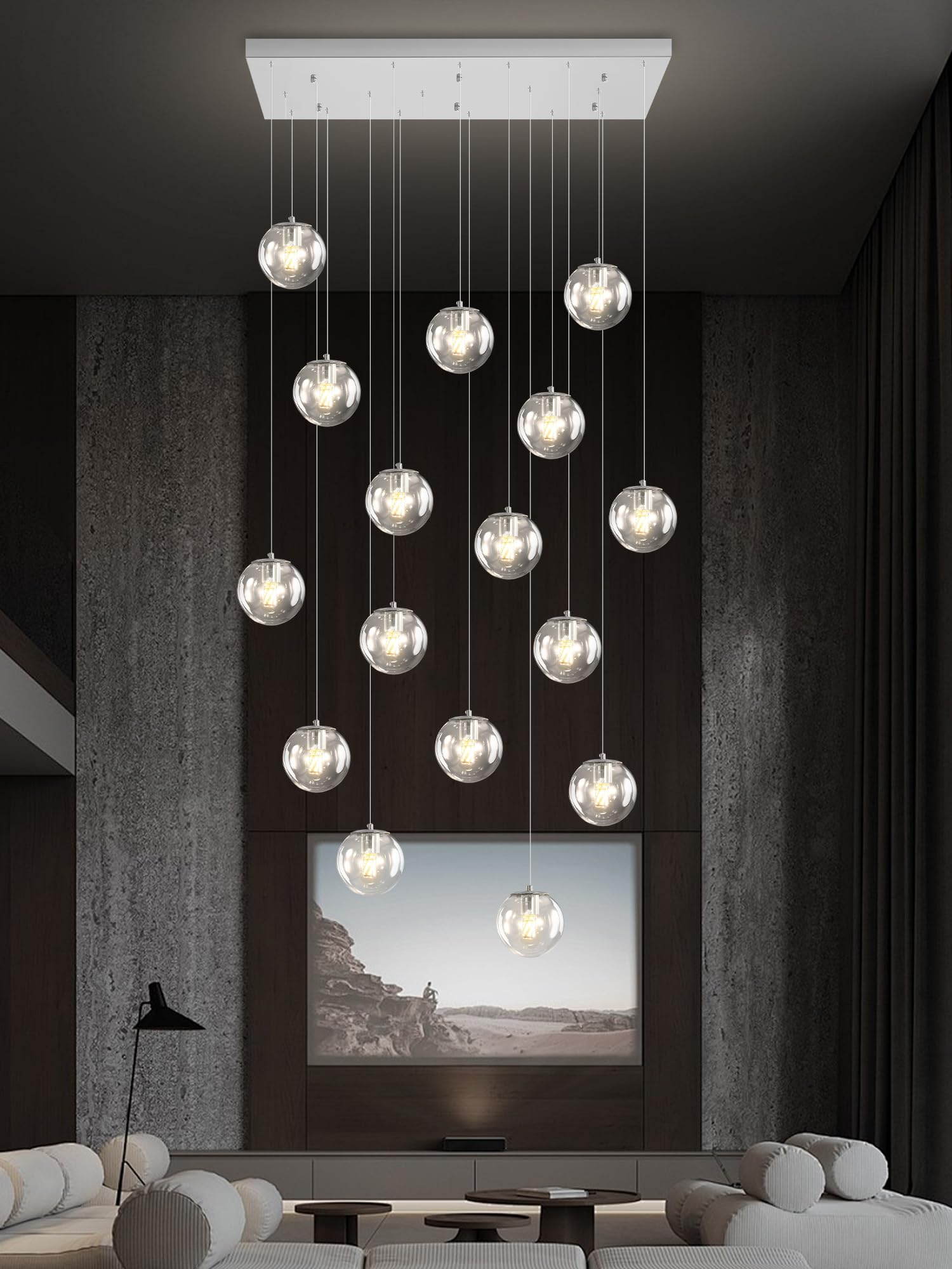 Glass Chandelier Led Modern Silver Pendant Light Globe Glass Ceiling Light 16-Lights Glass Ball Chandeliers For Staircase Living