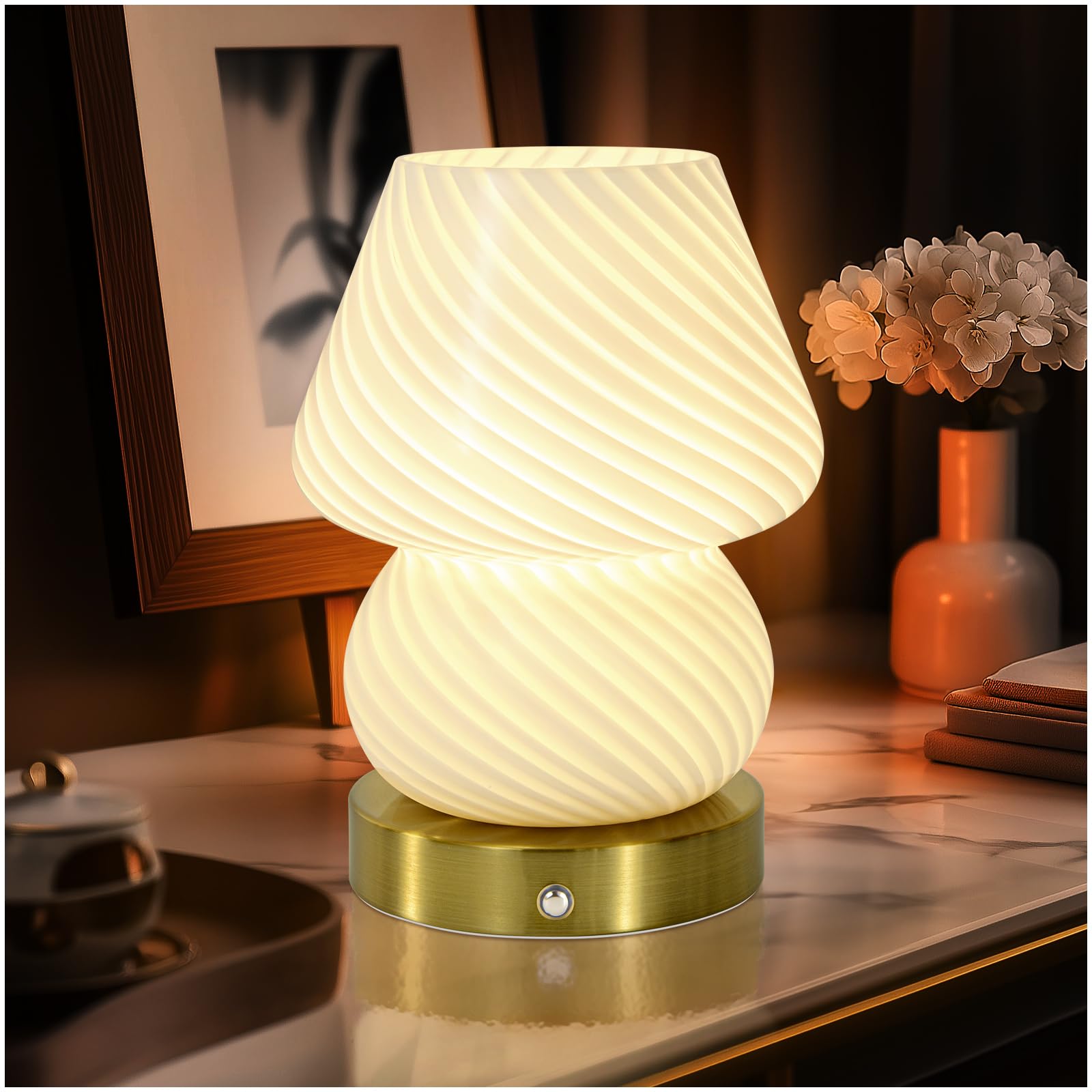 Portable Cordless Table Lamp with Touch Dimmer,4400mAh Rechargeable Battery Powered Lighting,3-Level Brightness,Linen Fabric Sha