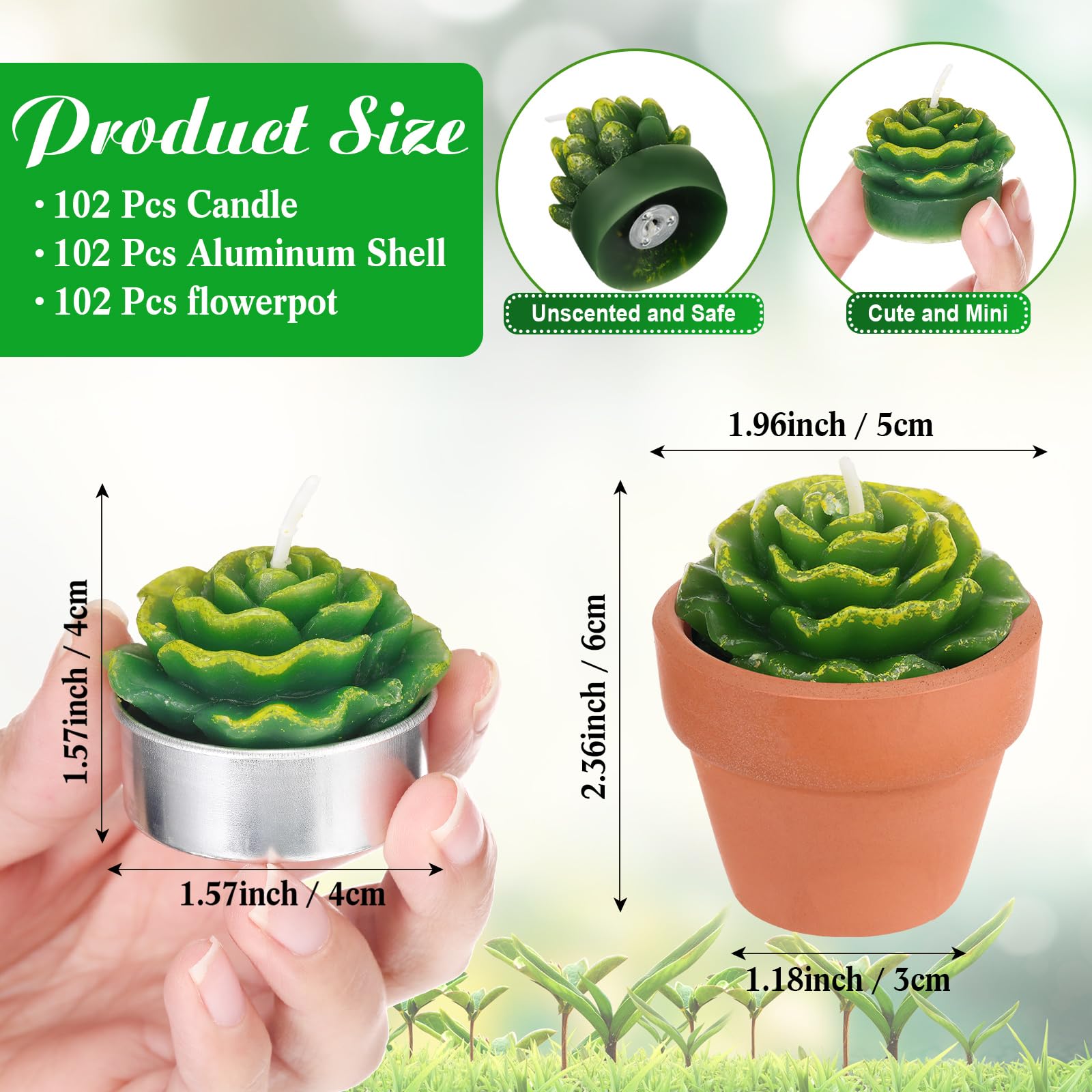 Treela 18 Pcs Succulent Cactus Tealight Candles Handmade Tea Lights Baby Shower Plant Candle Gift With Mini Terracotta Clay Cand