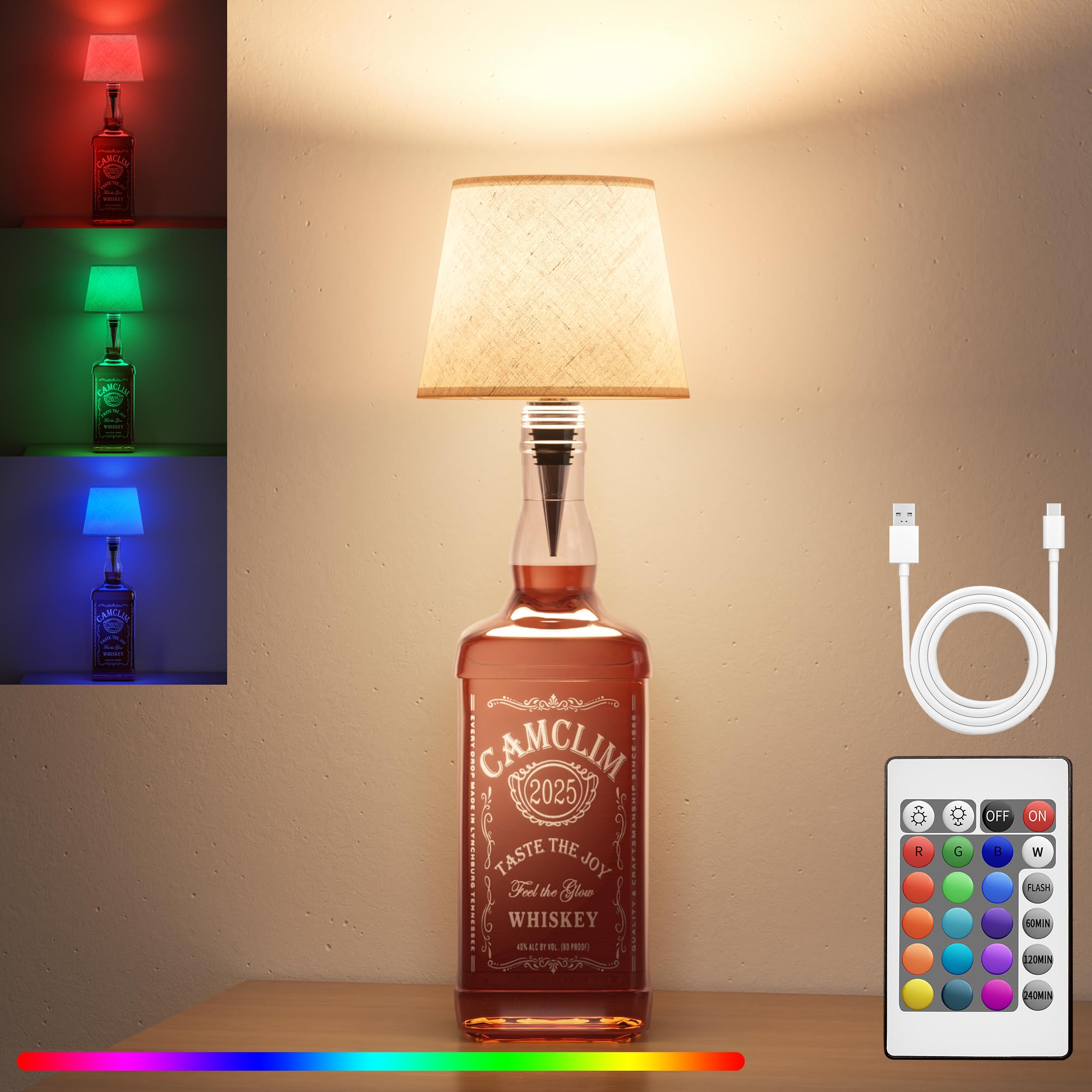 Wireless Wine Bottle Lamp Shade: Liquor Bottle Stopper Light With Remote Control Dimmable Cordless Portable Rechargeable Led Battery Operated spirit-inspired flavor Bottle Lampshade For Bedside Bar Bedroom Decor