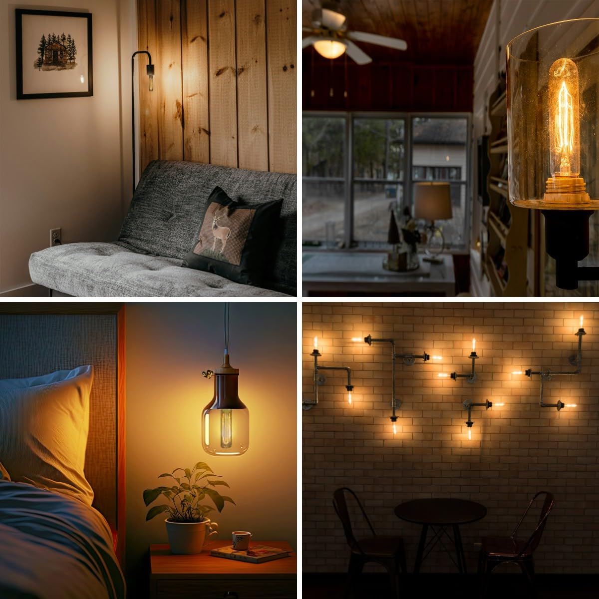 Weyolin T10 LED Edison Bulbs 6 Pack, Warm White 2700K, Dimmable 4W Vintage Glass, E26 Base, Model WEY0117