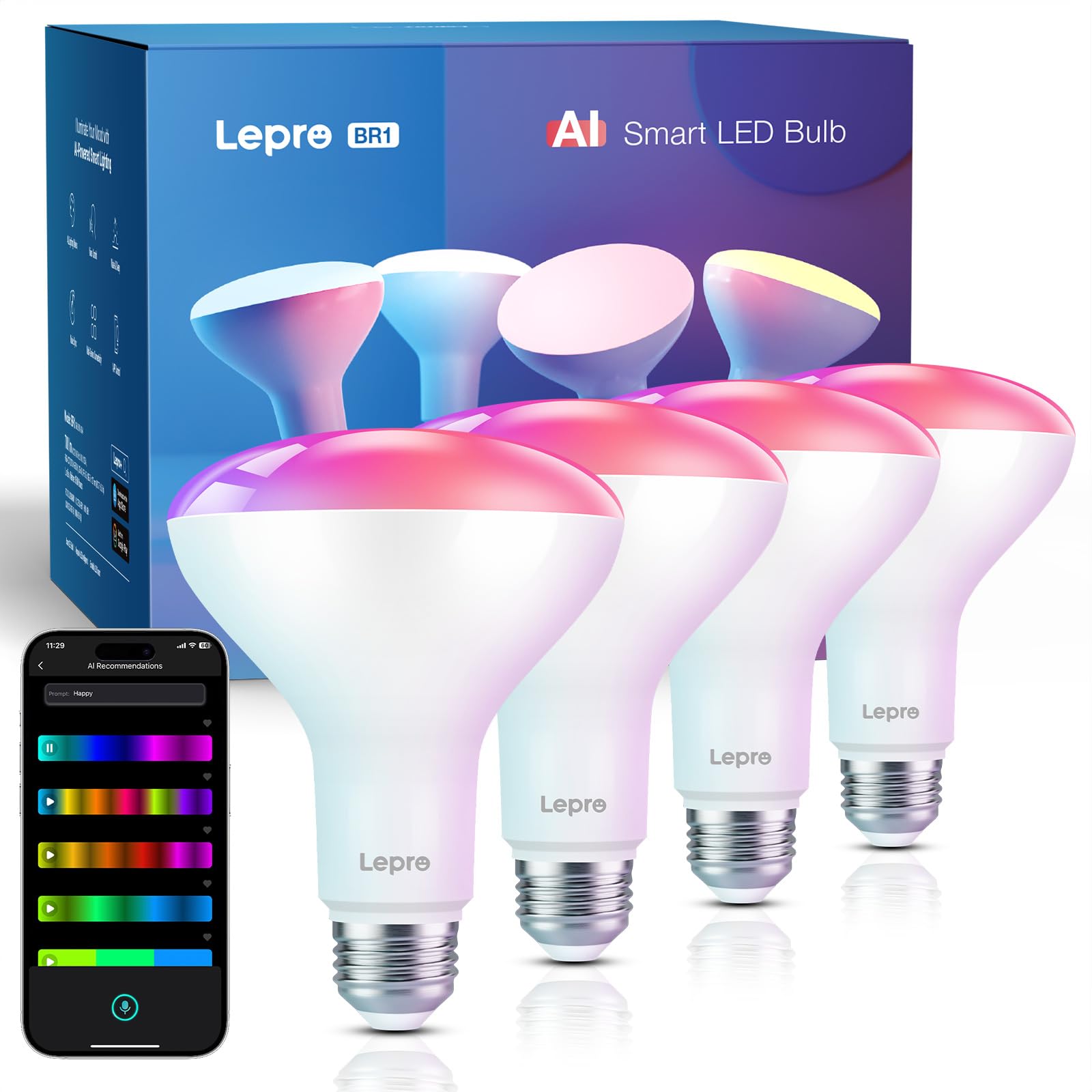 Lepro Br1 Ai Led Smart Bulbs - Ai Generated Lighting, Lightgpm 2 With Llm, Lightbeats Music Sync, Voice Control Via App, Rgbww C