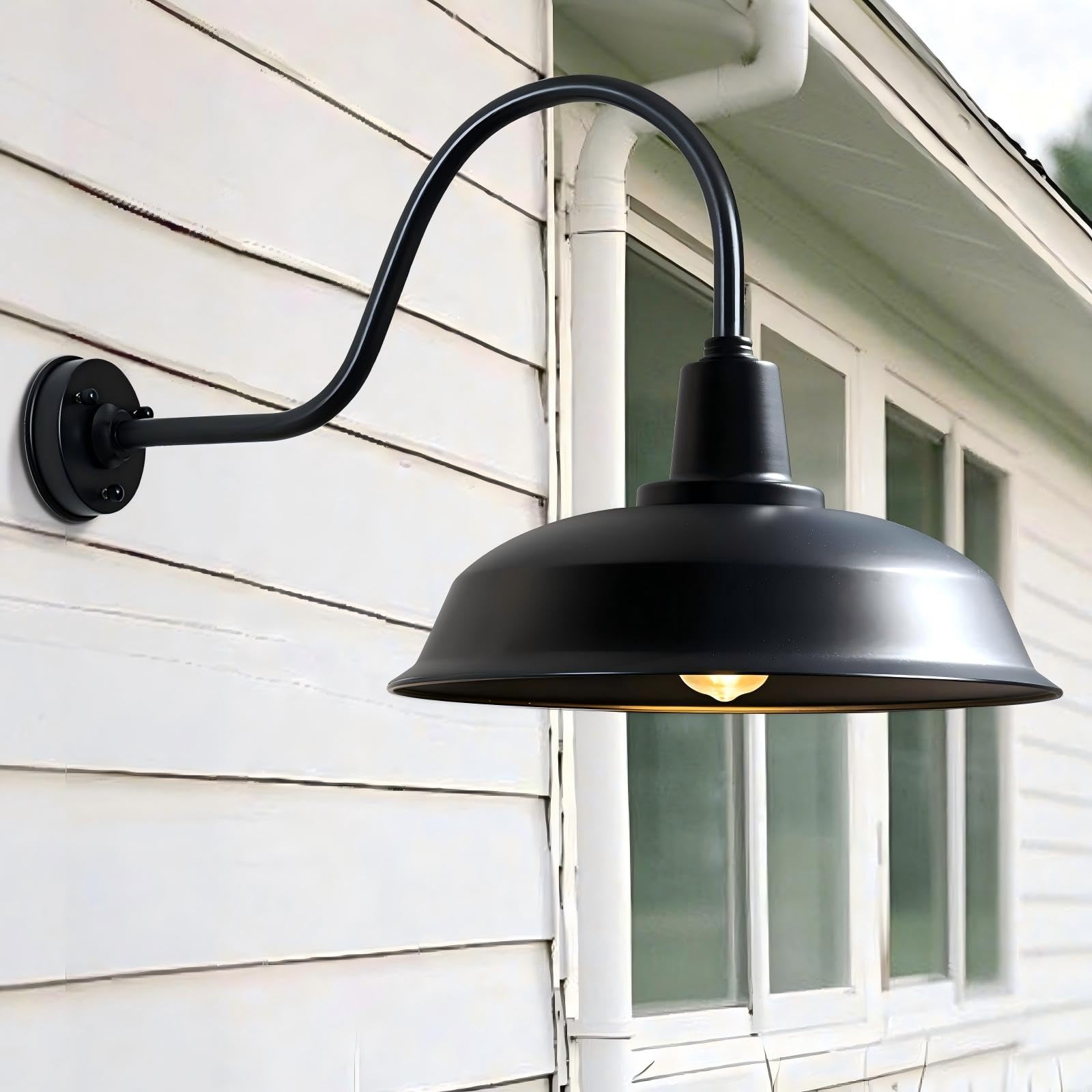 Fefoive 18 Inch Gooseneck Barn Light Outdoor, Large Matte Black Industrial Farmhouse Wall Light for Garage and Patio, ETL Listed