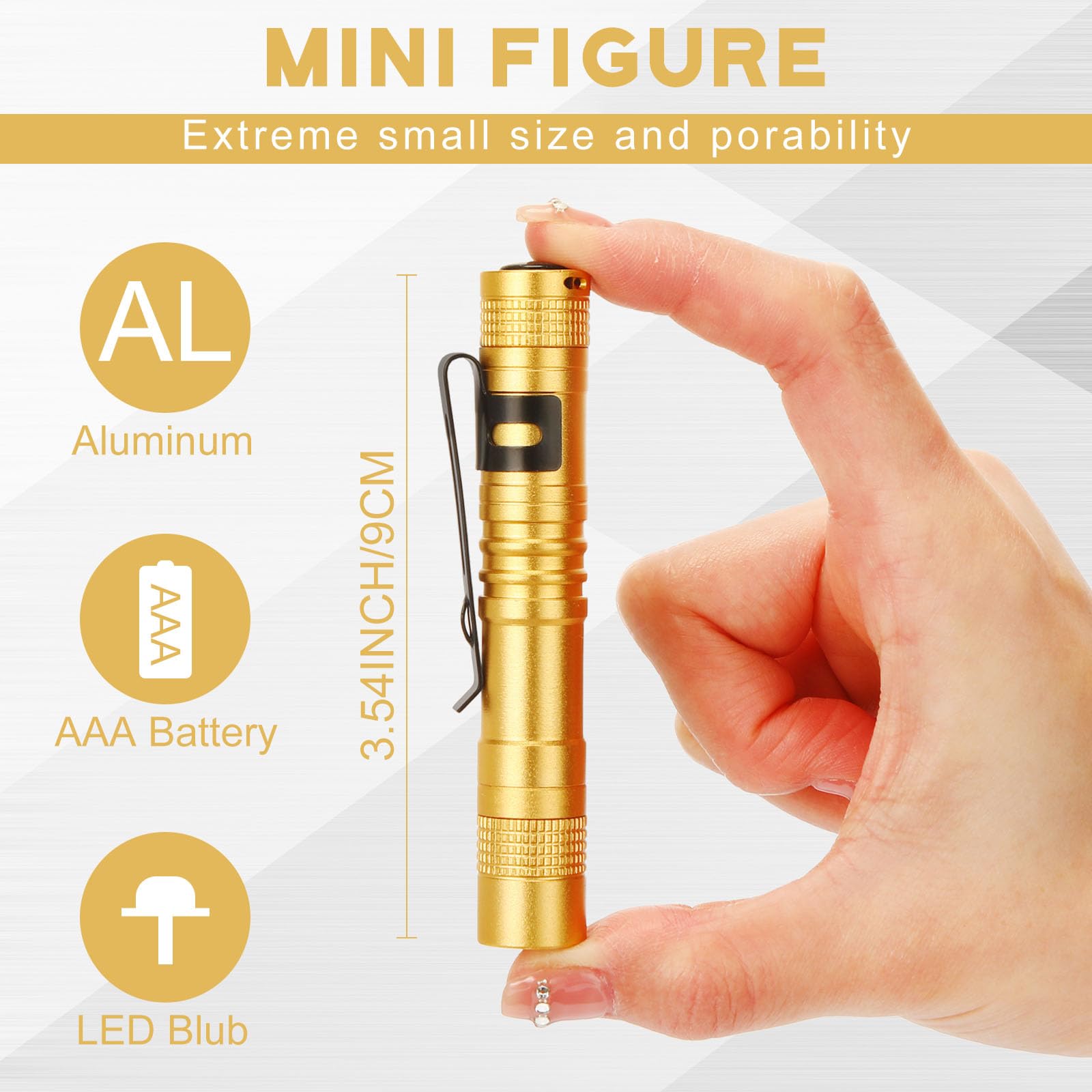 Hortsun Mini Pen Light Flashlight - 3.54 Inch Yellow LED Pocket Torch with Clip - 20 Pcs Gifts for Fathers Day