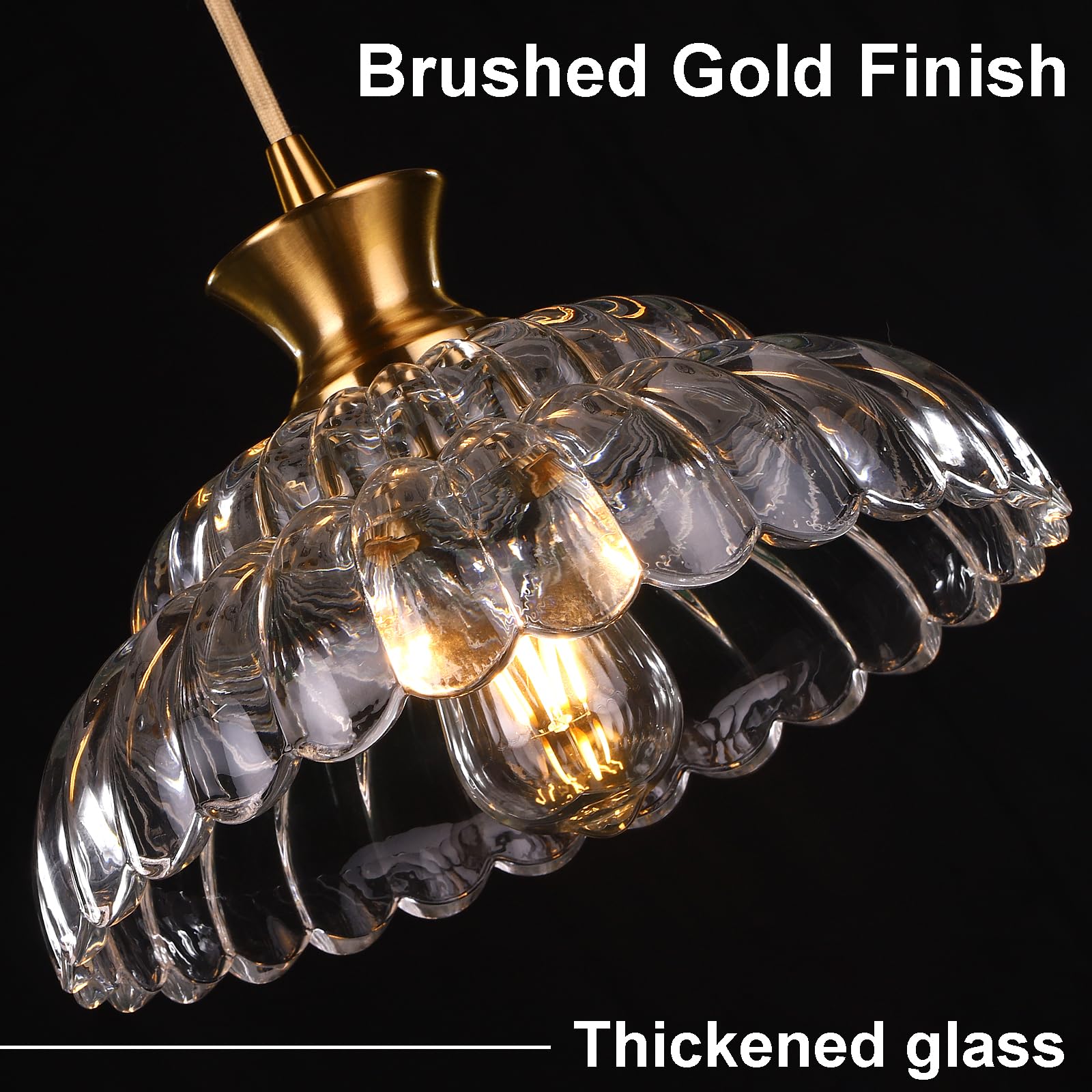 Mgcanyu Glass Pendant Lights Kitchen Island, 11.8'' Vintage Lighting Glass Light Fixtures Brushed Gold Modern Glass Chandelier H