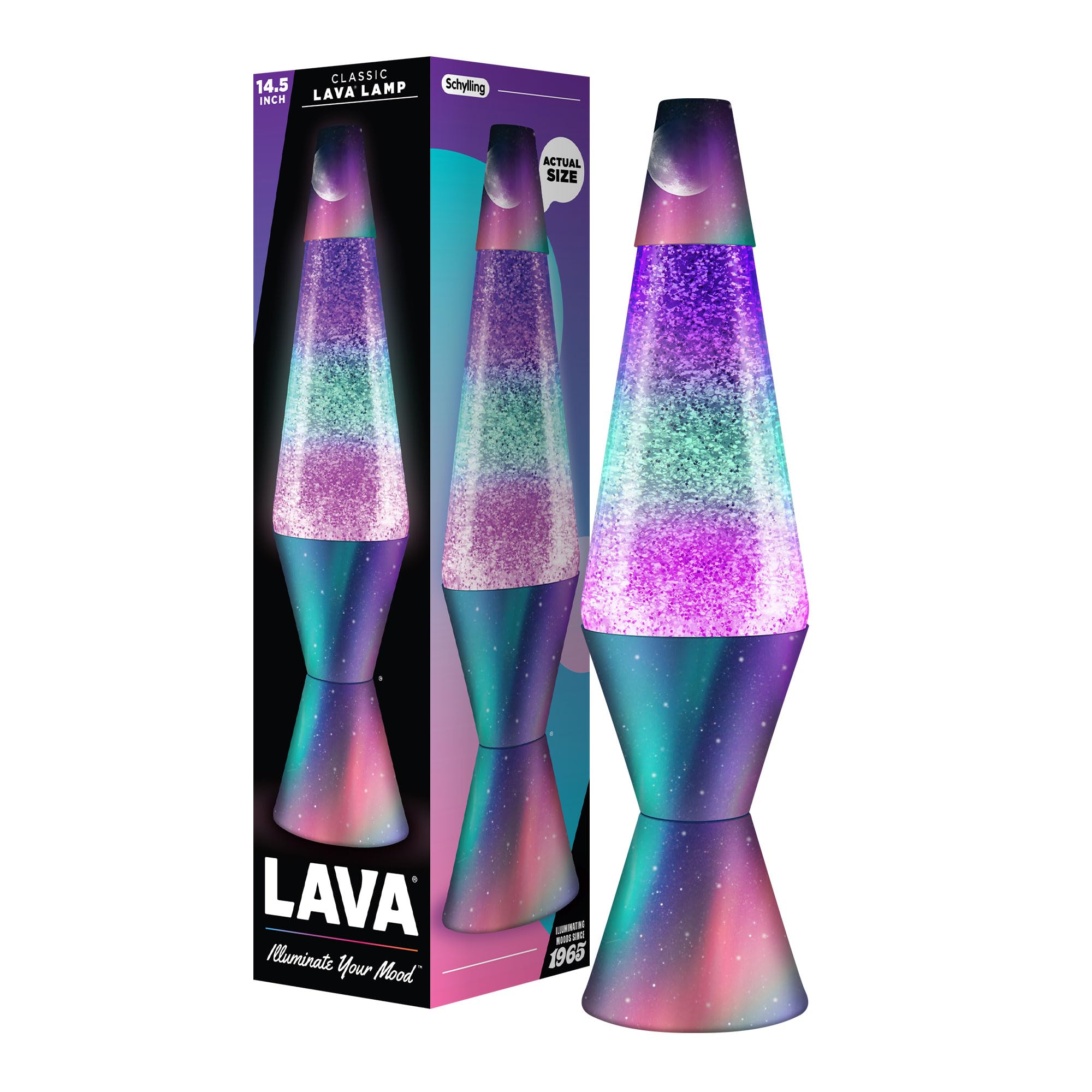 Lava® Lamp - 14.5in Motion Light - Silver Glitter, Multicolor Base - Model 20480400US