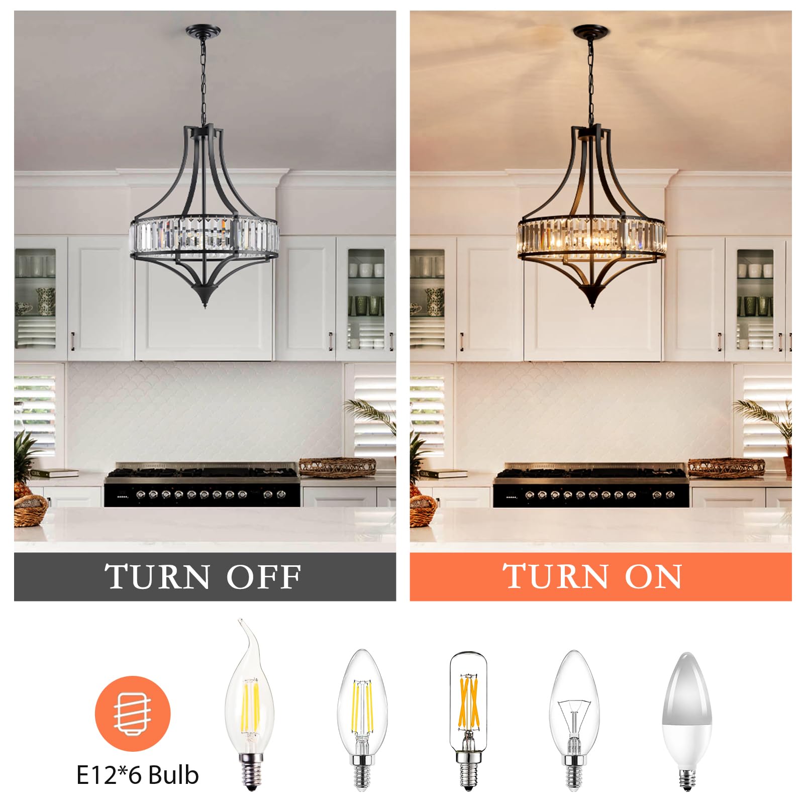 Majhoiw 6-Light Crystal Chandelier - Rustic Black Metal Shade, Large Size for Dining Room, Kitchen Island, Hallway, Model MJ032-BK