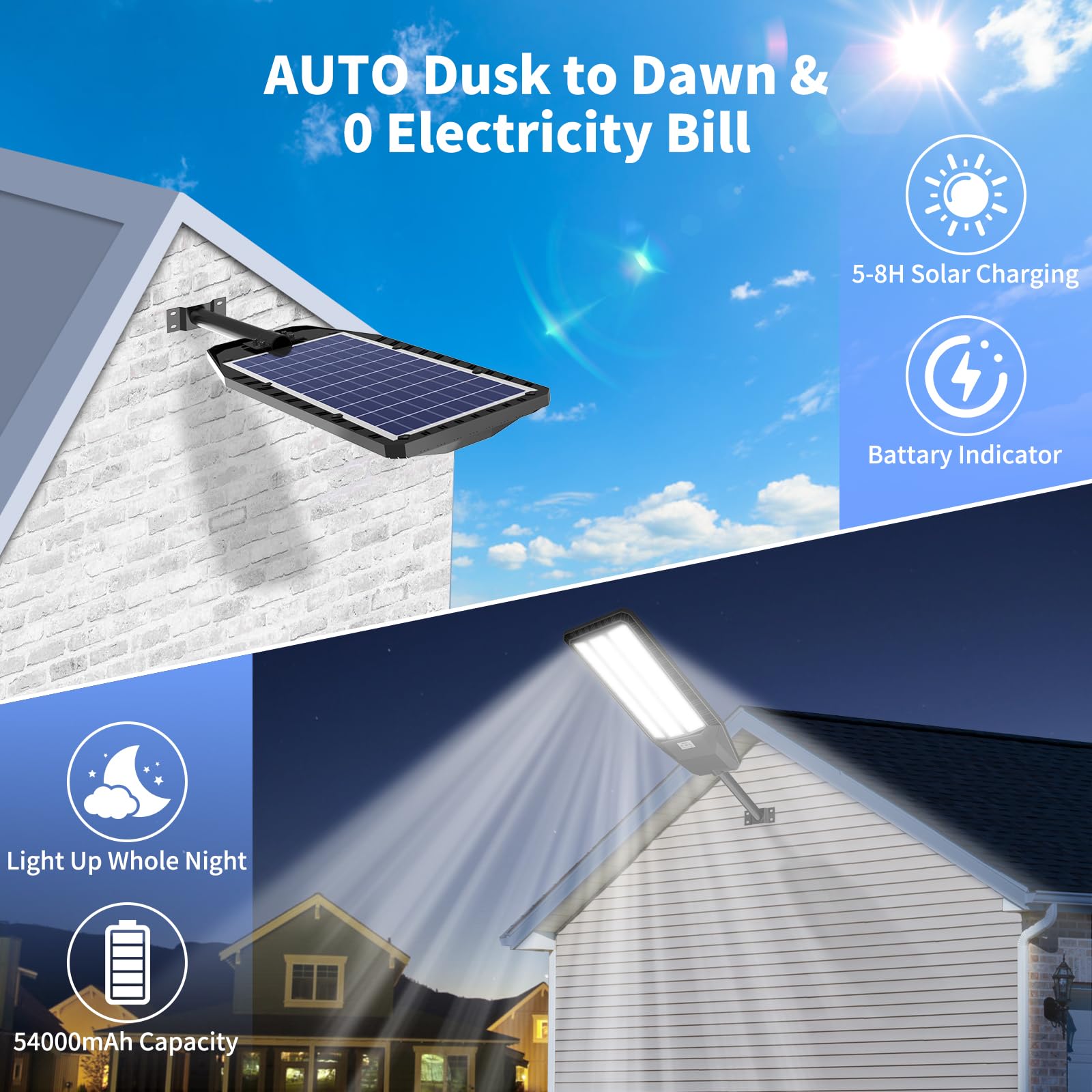 Solar Lights Outdoor 6500W, Commercial Grade Solar Street Lights Outdoor 480000 Lumens, Solar Parking Lot Lights, Dusk To Dawn Solar Security Flood Light Motion Sensor With Remote Control, 2 Pack
