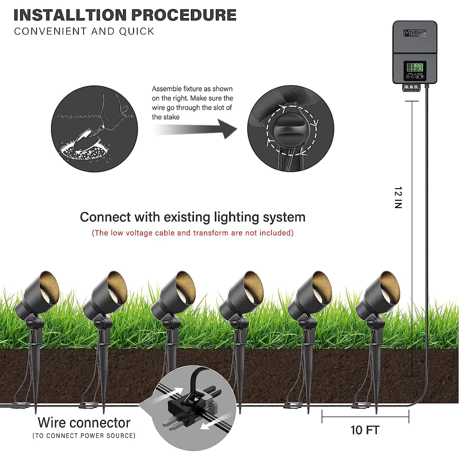 Venus Manufacturing 24 Pack Low Voltage Landscape Spotlight, 20W Halogen, Black, Waterproof