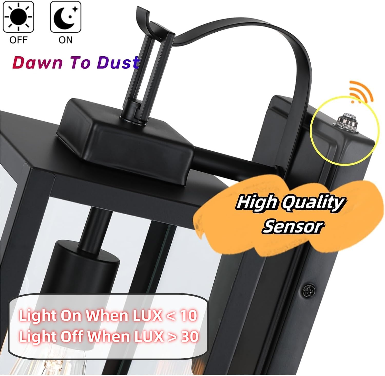 Wisbeam 17.75In Large Size Dusk To Dawn Wall Sconce For House, Black Outdoor Wall Lantern, Modern Porch Lights Outdoor, Metal Co