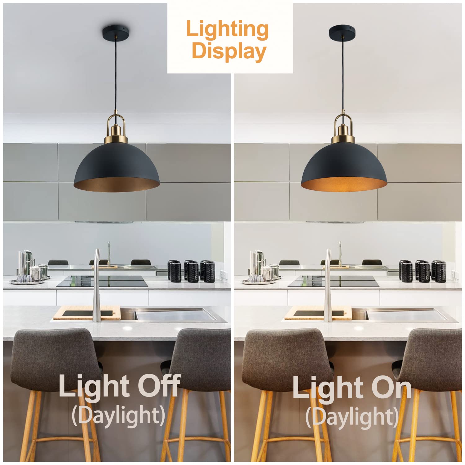 Yhanfengcy Vintage Pendant Light 13.58 &quot;Industrial Pendant Light Dome Black And Gold Line Length 78.74&quot; For Kitchen Island, Dining Room, Bedroom,Farmhouse Pendant Lighting