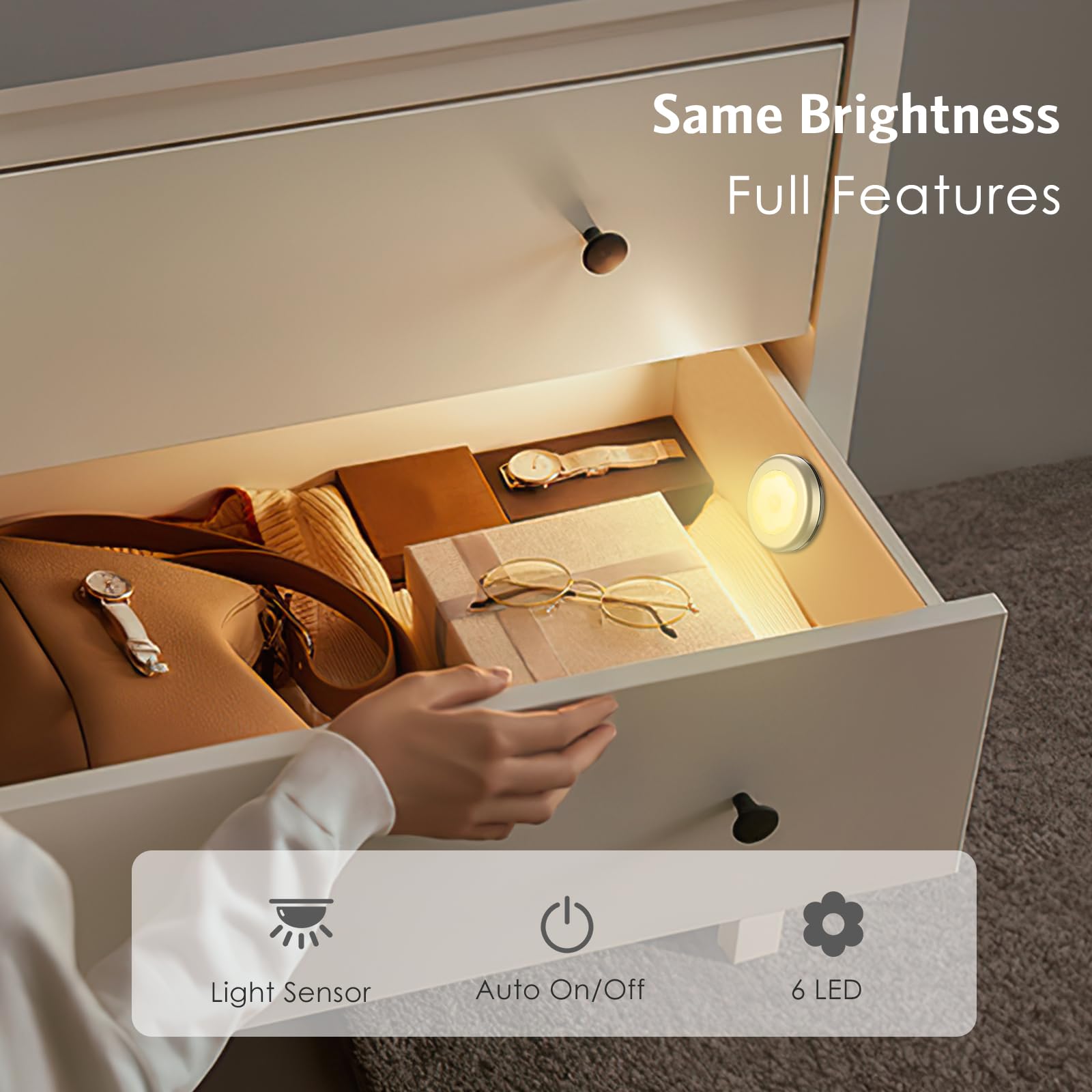 Amir 3.15Motion Sensor Light, 6 Pack Cordless Battery-Powered Led Night Light, Stick-Anywhere Closet Lights Stair Lights, Safe L