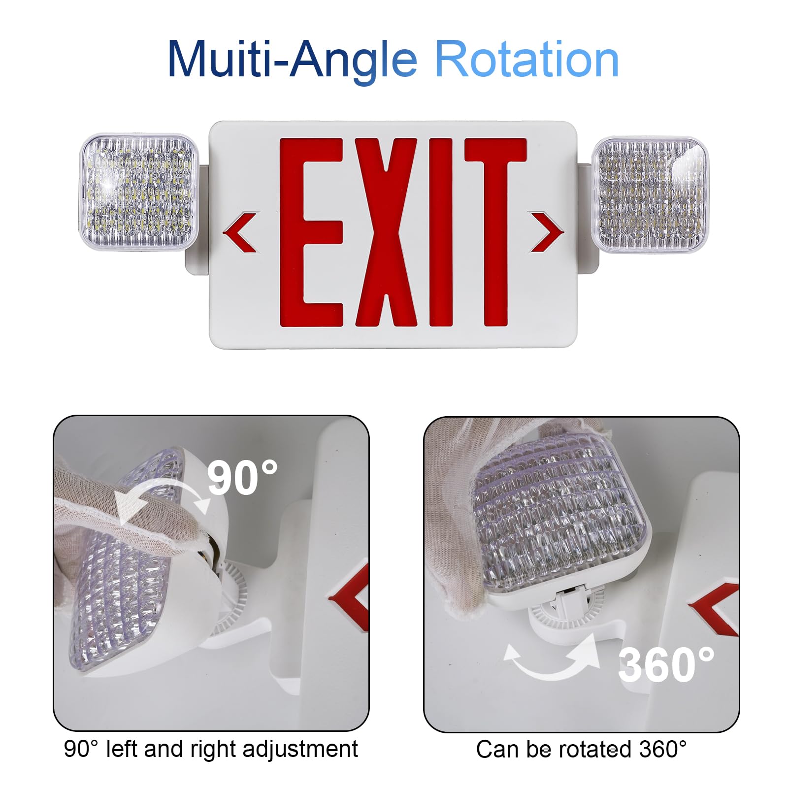 Cm Mzy Red Exit Sign With Emergency Light, Two Adjustable Square Head,Exit Sign With Battery Backup,Us Standards,Ul Certified,Exit Sign Combo For Business,Ac 120/277V,2 Pack
