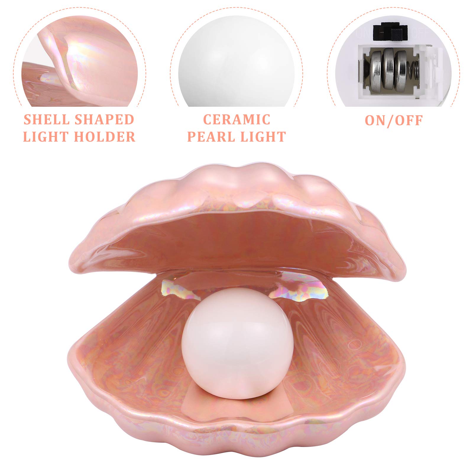 Imikeya Pink Shell Pearl Led Desk Lamp - Ceramic Nightlight For Bedroom Home Decor