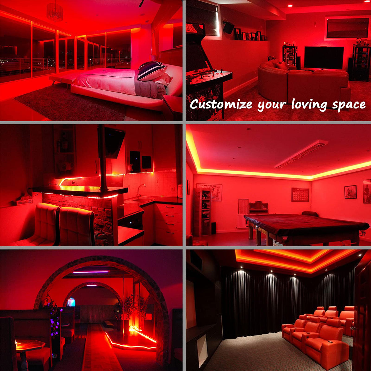 Areful Red Rope Lights, Waterproof LED Strip Light, 16.4ft for Indoor ...