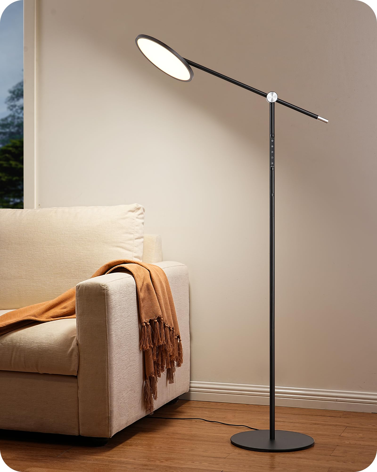 Edishine Led Floor Lamp For Reading, 1600Lm Bright Dimmable Lamp With Type-C Port, Head & Arm Rotating, 3000K-6000K Tall Modern 