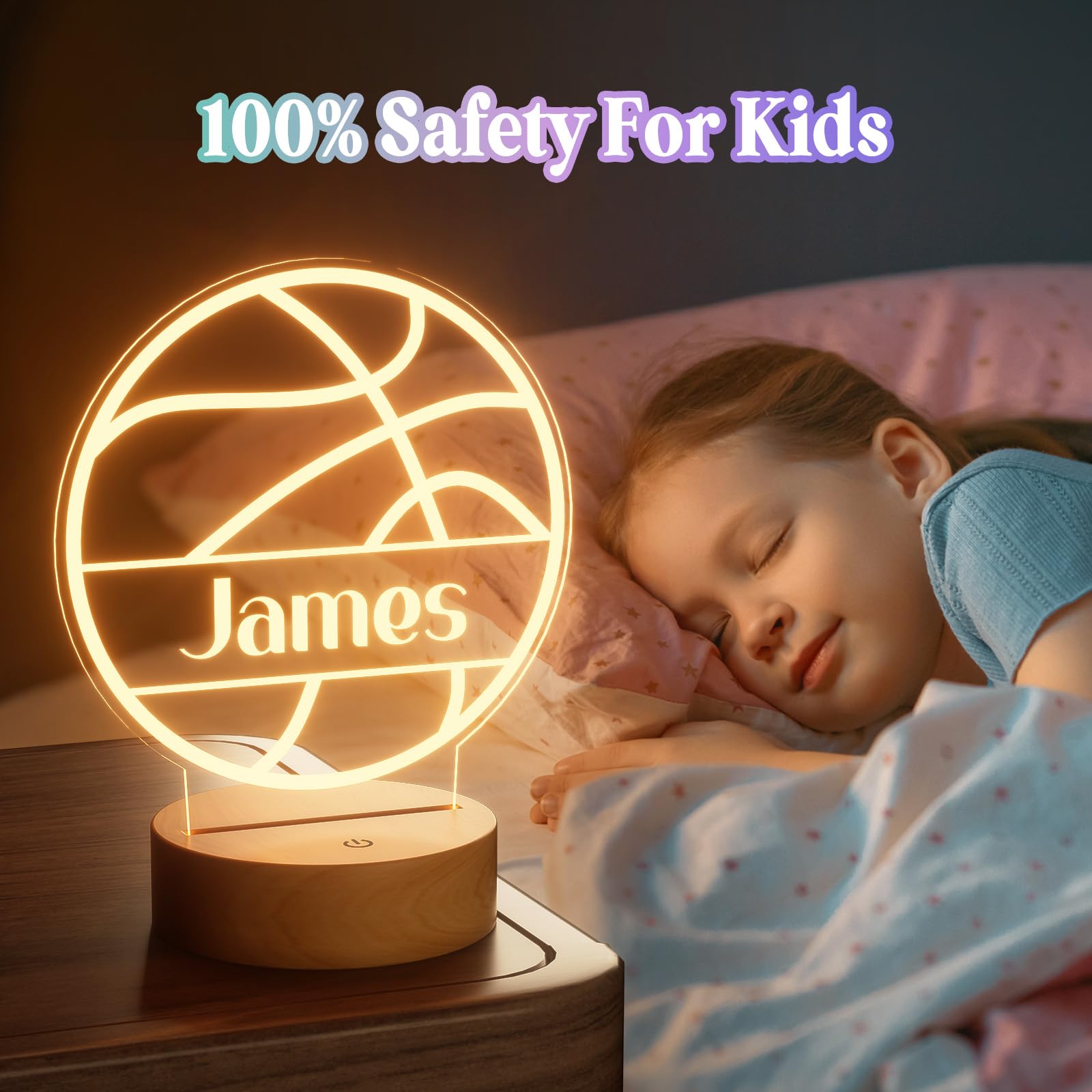 Burst Bird Personalized Baby Night Light - Acrylic, Basketball Color, Includes Remote, Model PNL-Basketball