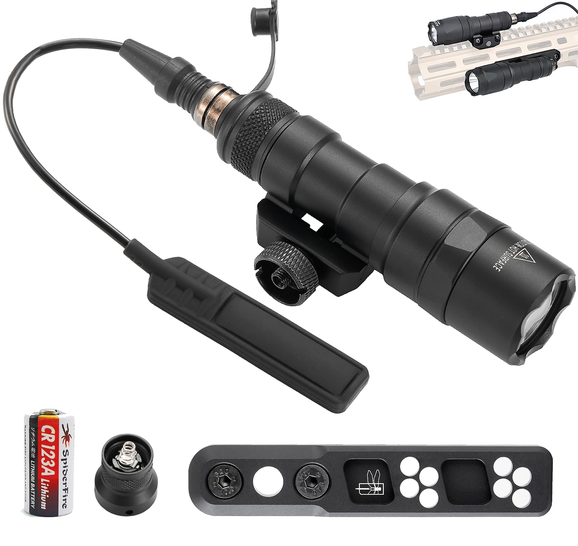 LECPECON Tactical Flashlight Mloc Flashlight with Remote Pressure Switch and Mloc Mount  Picatinny Mount (300)