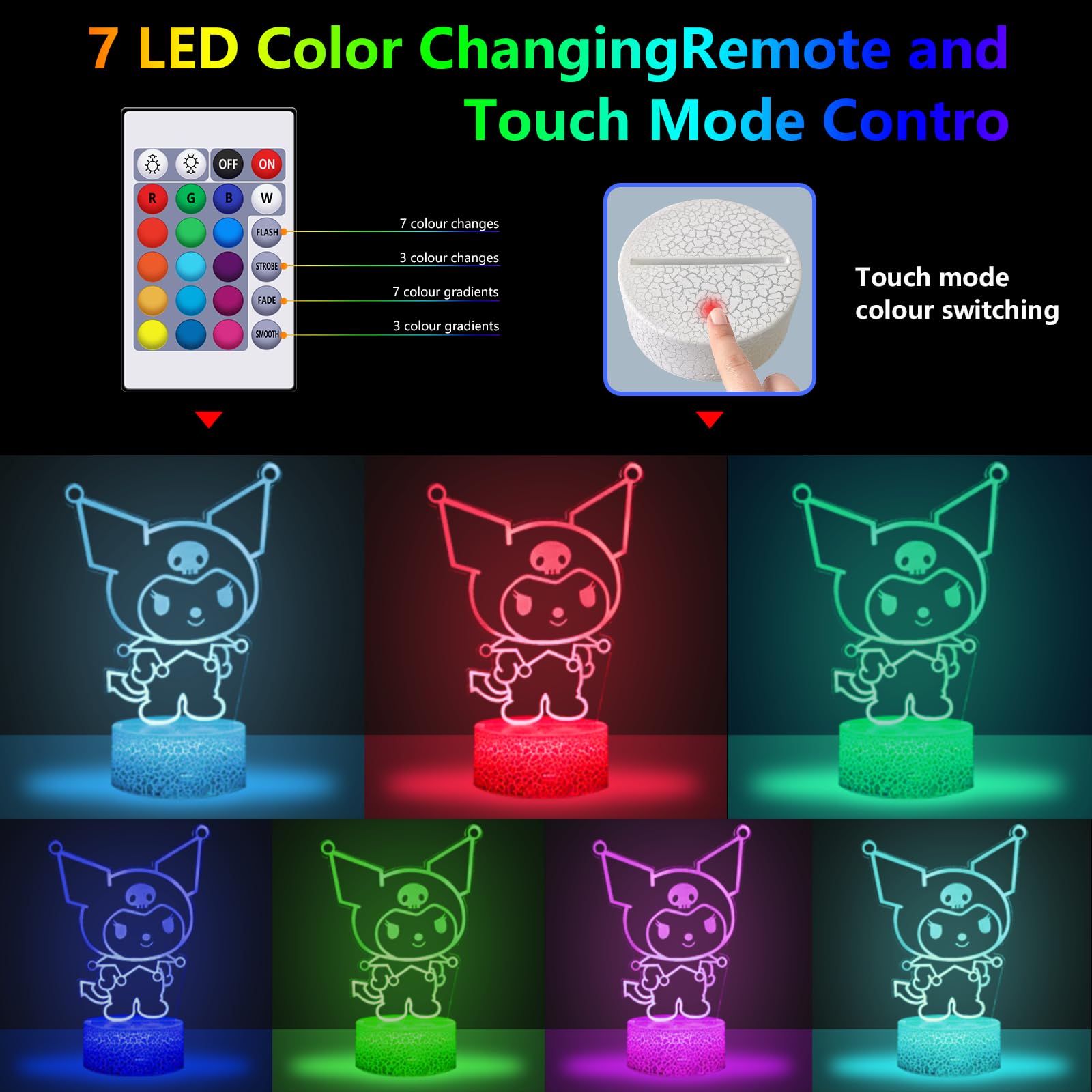 Cobiku 16 Colors Night Light 3D Illusion Table Lamp With Touch & Remote Control Led Lamp Kawaii Anime Led Light Cute Desk Lamp F