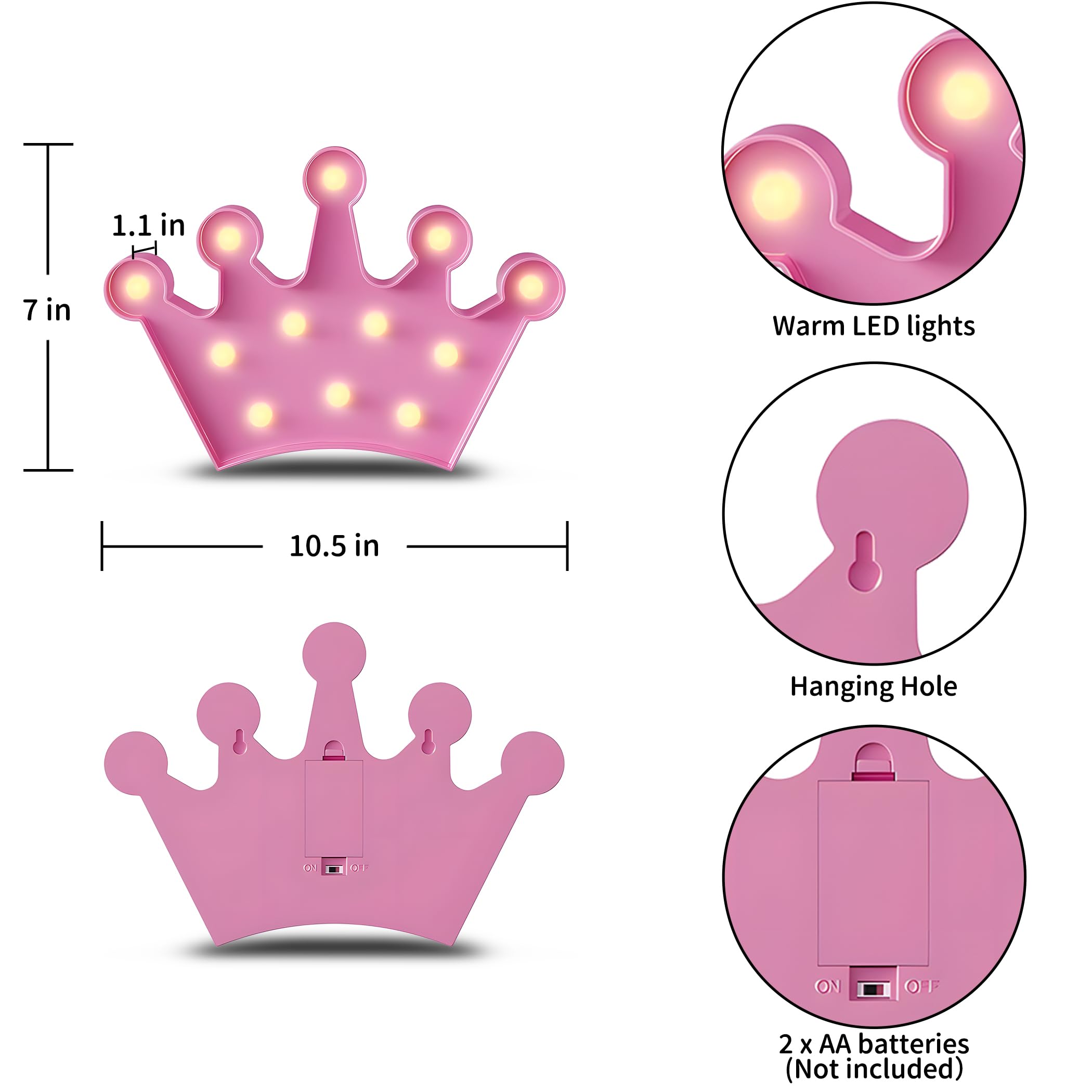 YiaMia Crown Pink Room Decor, Princess Decor for Girls Room, Princess Party Decorations, Birthday Decor, Battery Powered Night L