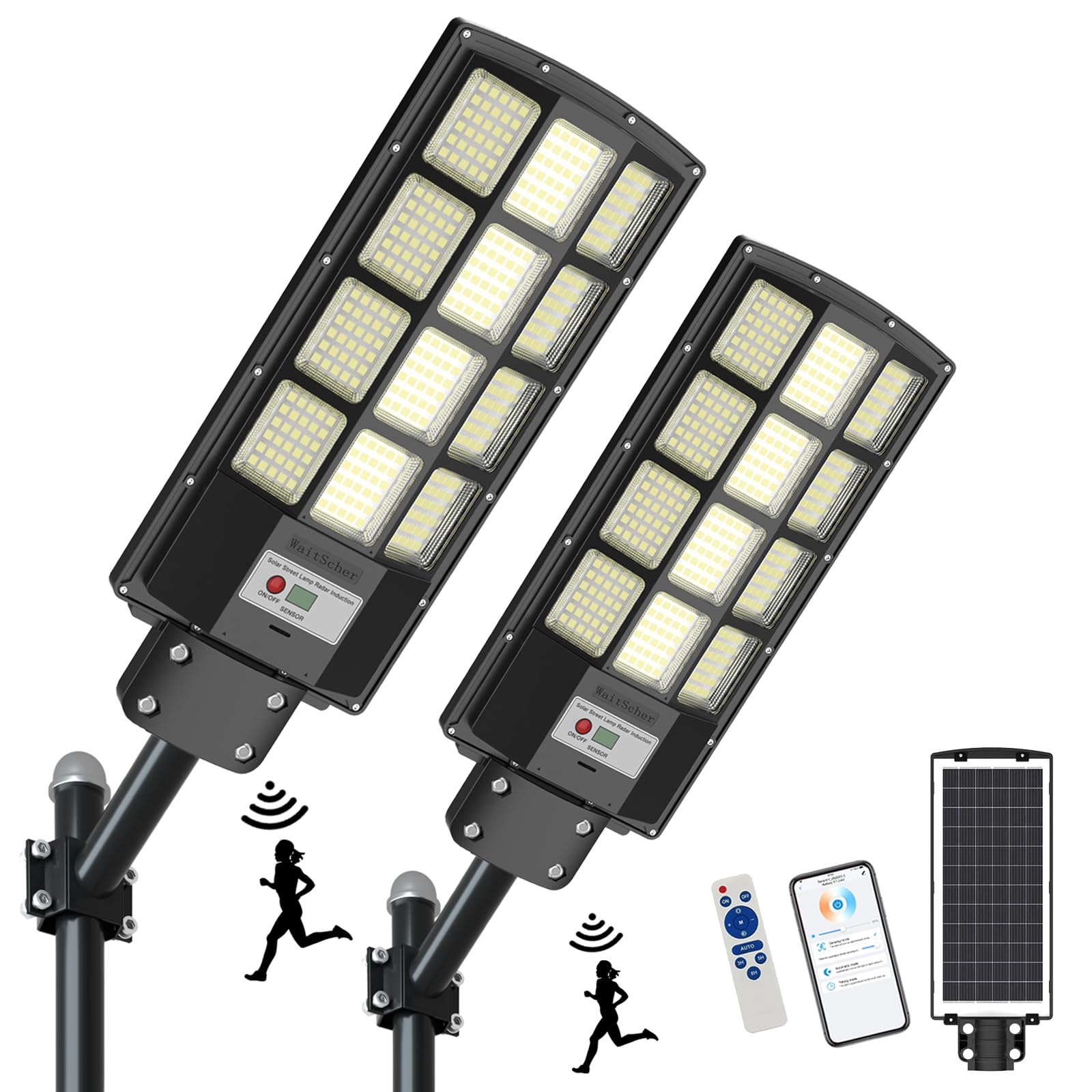 Waitscher 1500W Solar Flood Lights Outdoor, Waterproof Dusk To Dawn Motion Sensor, 2 Pack